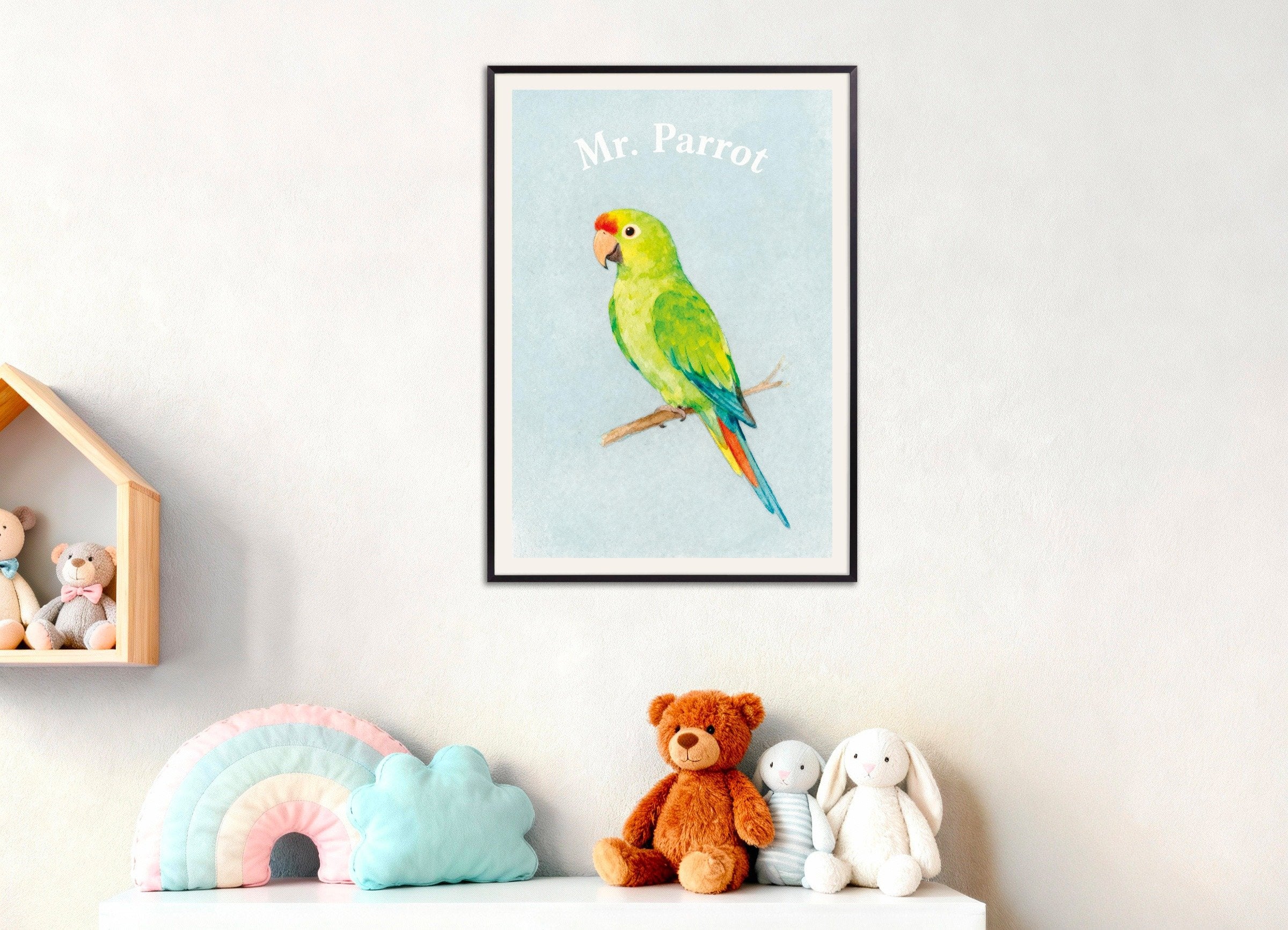 Poster of Nursery parrot wall art – Colorful bird watercolor poster, with metal frame
