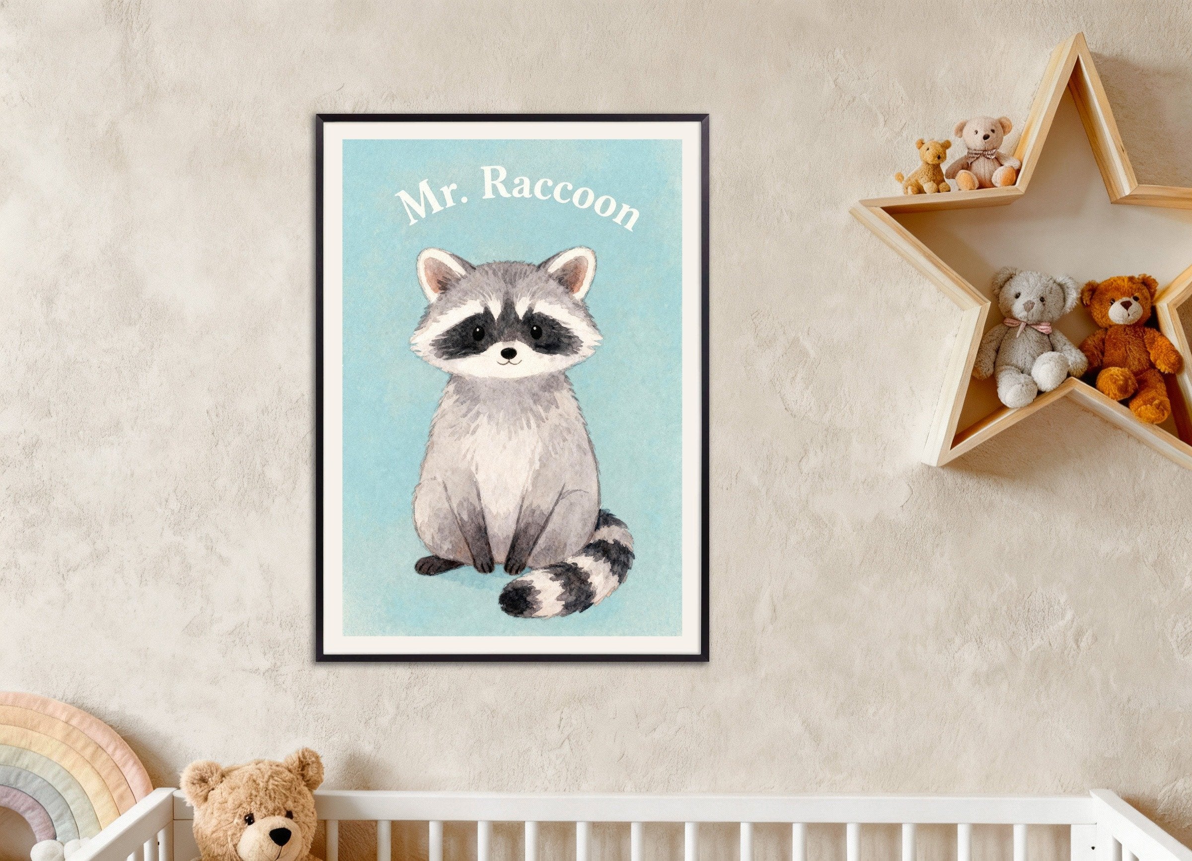 Poster of Nursery raccoon wall art – Adorable woodland friend, with metal frame