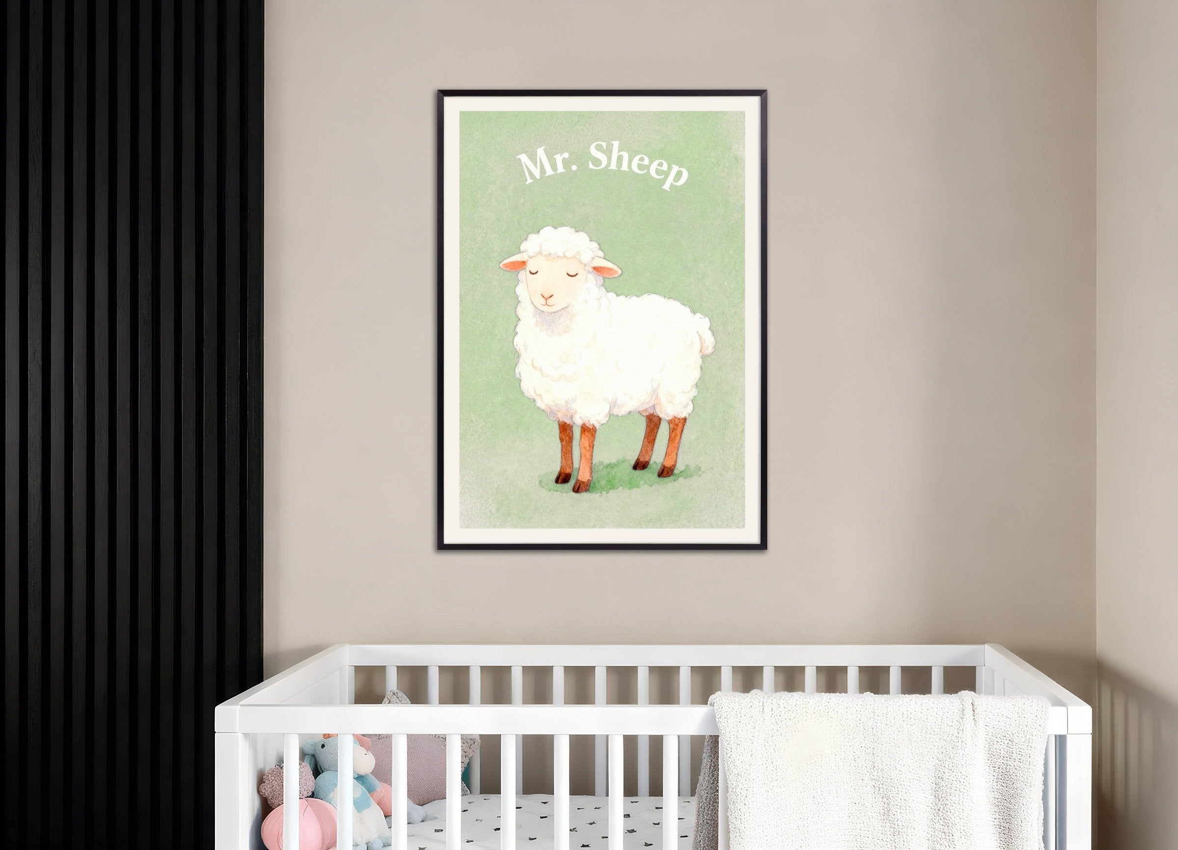 Poster of Nursery sheep wall art – Soft and fluffy farm animal, with metal frame