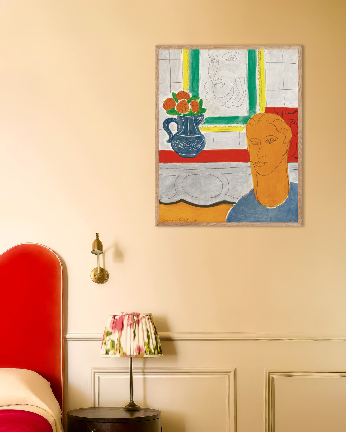 Plakat „Ochrowa głowa (Postać i bukiet) (1937), Henri Matisse” w ramie z naturalnego drewna