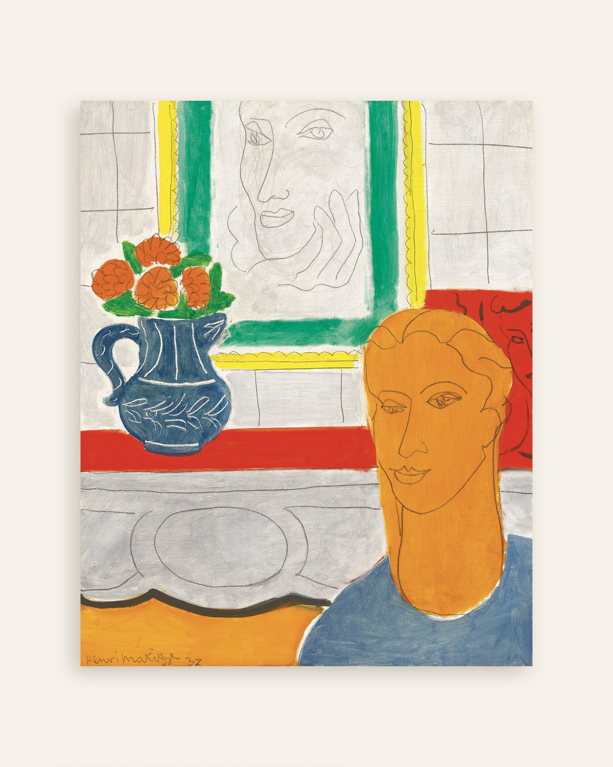 Plakat „Ochrowa głowa (Postać i bukiet) (1937), Henri Matisse”, miniatura