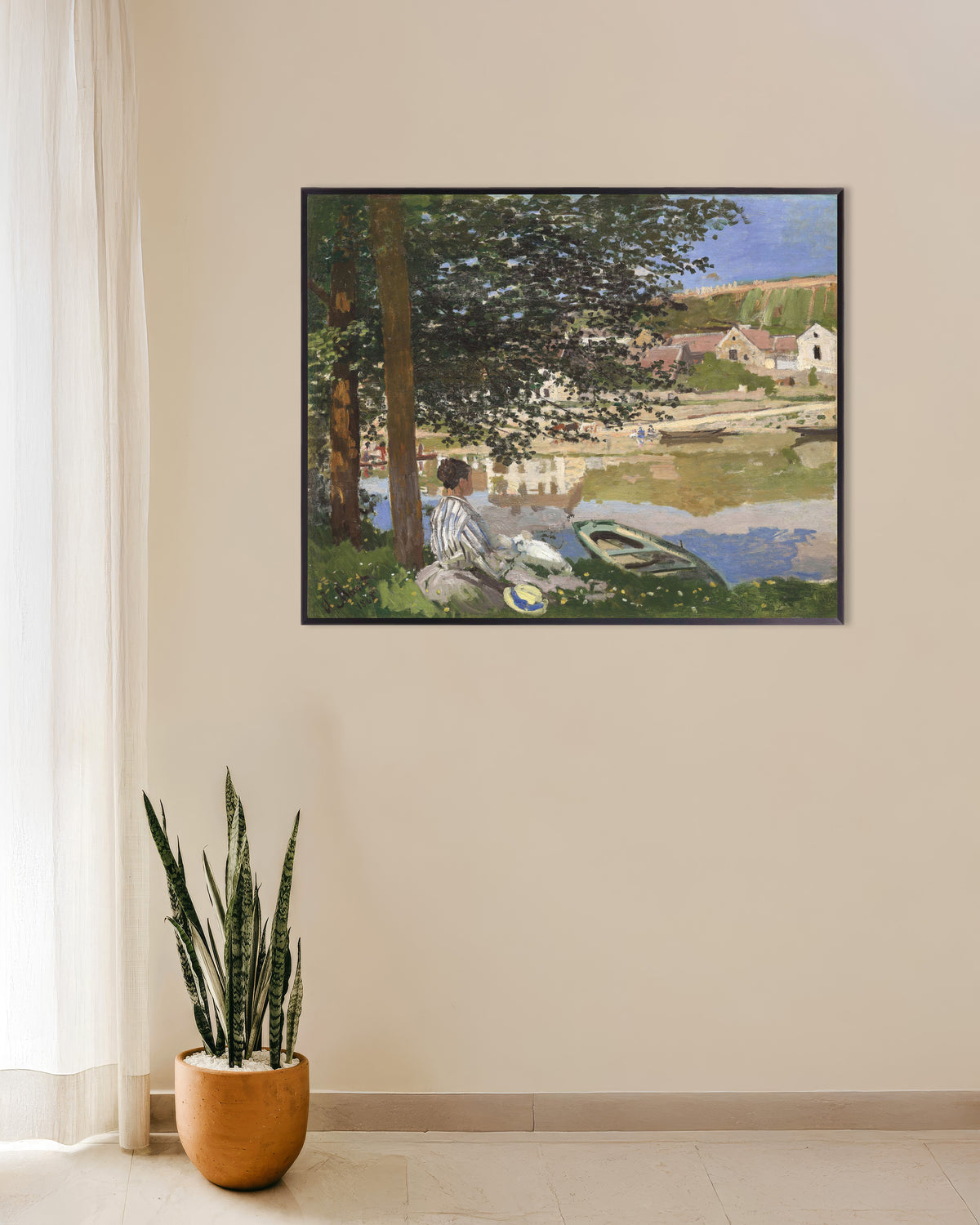 Plakat Nad brzegiem Sekwany, Bennecourt (1868), Claude Monet, w metalowej ramie