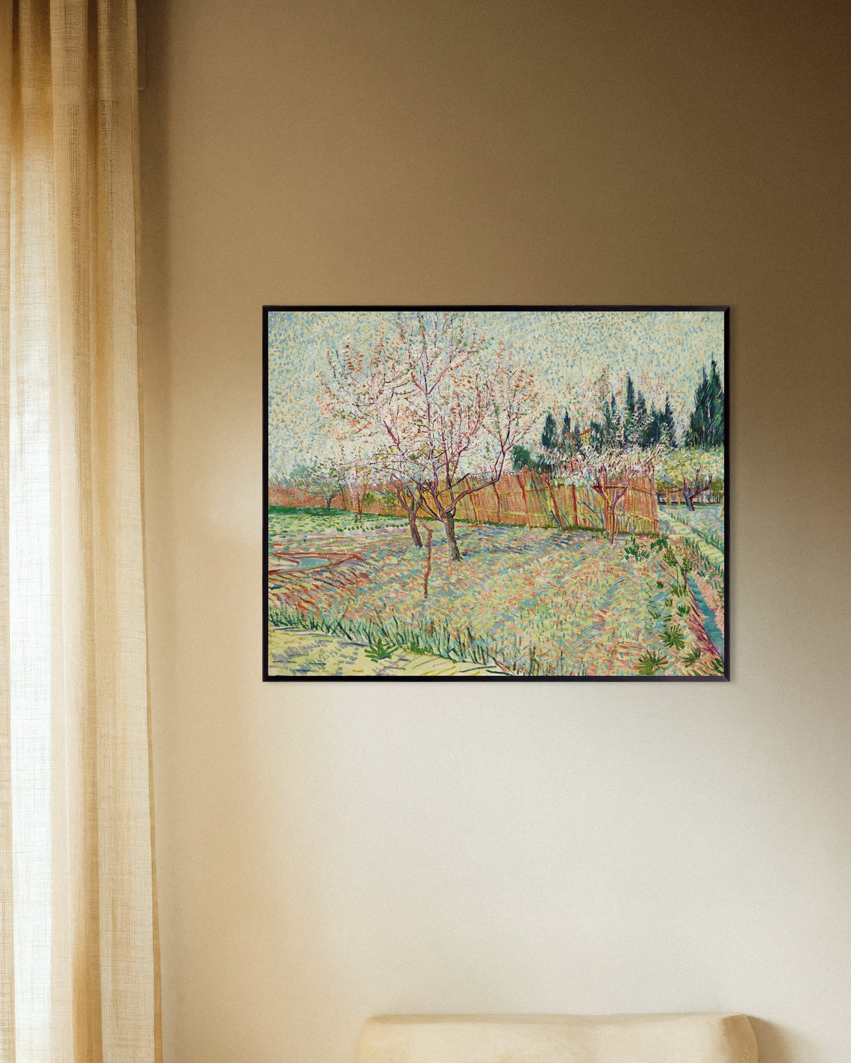Plakat „Sad otoczony cyprysami (1888), Vincent van Gogh” w metalowej ramie