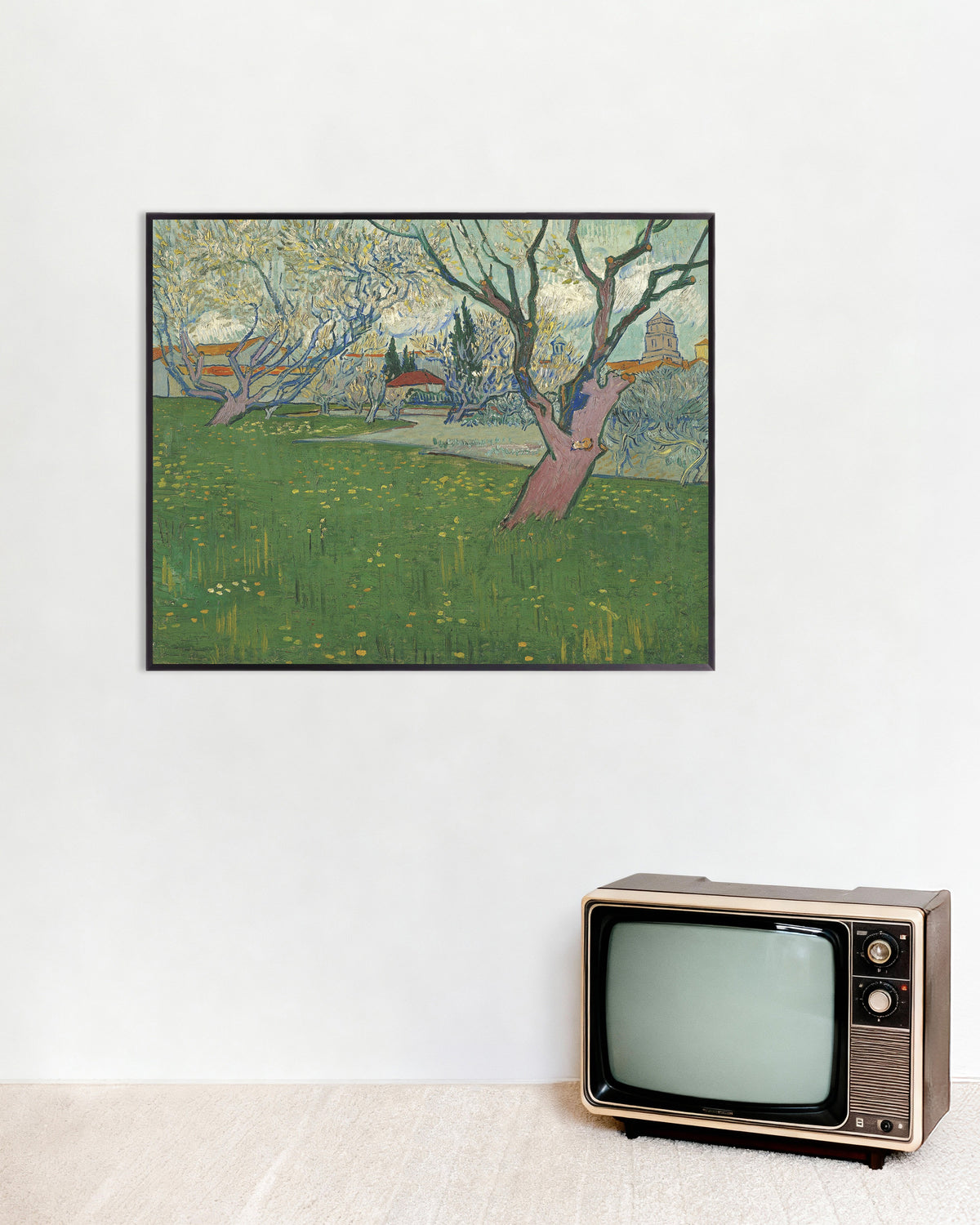 Plakat „Kwitnący sad z widokiem na Arles (1889), Vincent van Gogh” w metalowej ramie