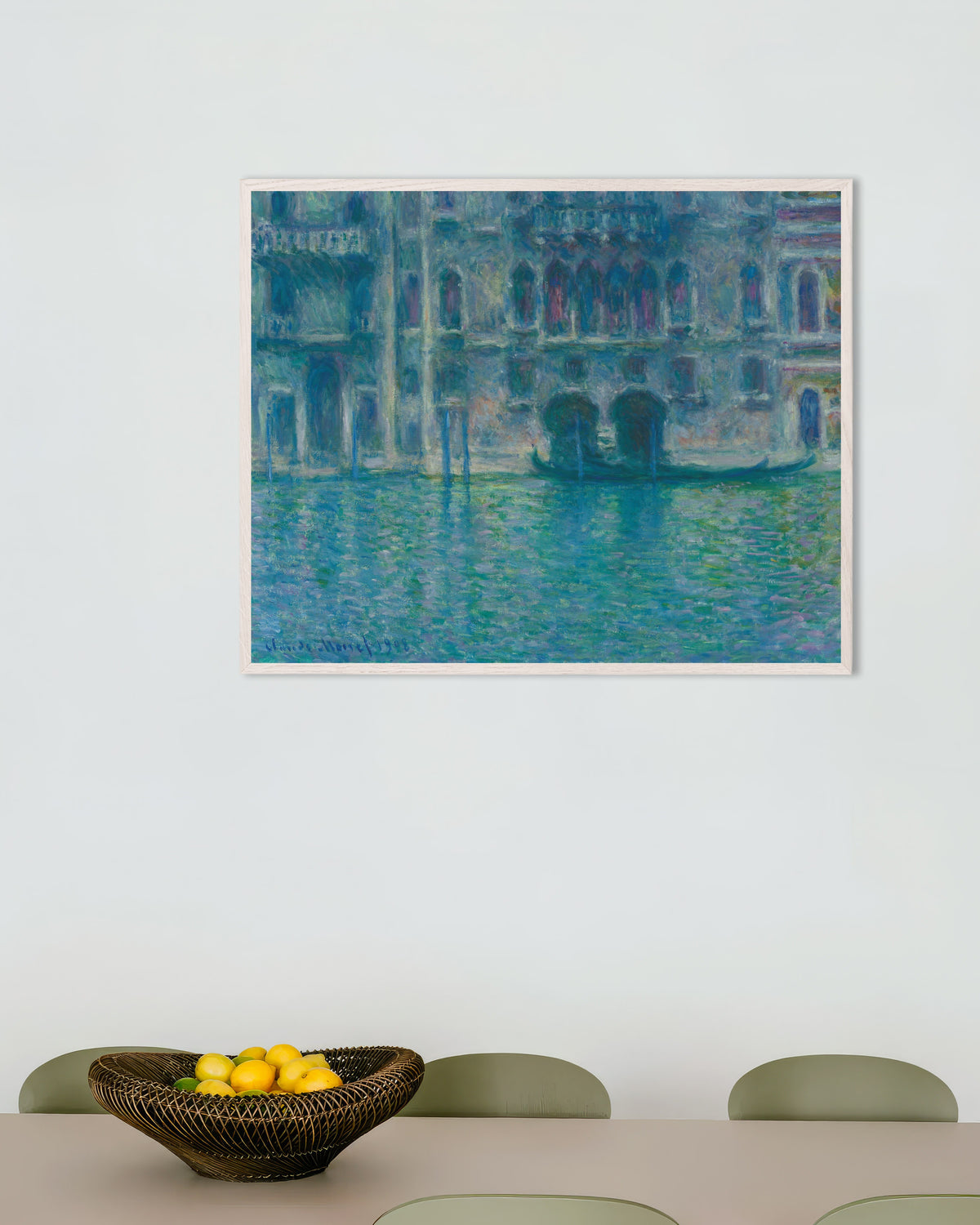 Plakat Pałac da Mula, Wenecja (1908), Claude Monet, w białej drewnianej ramie