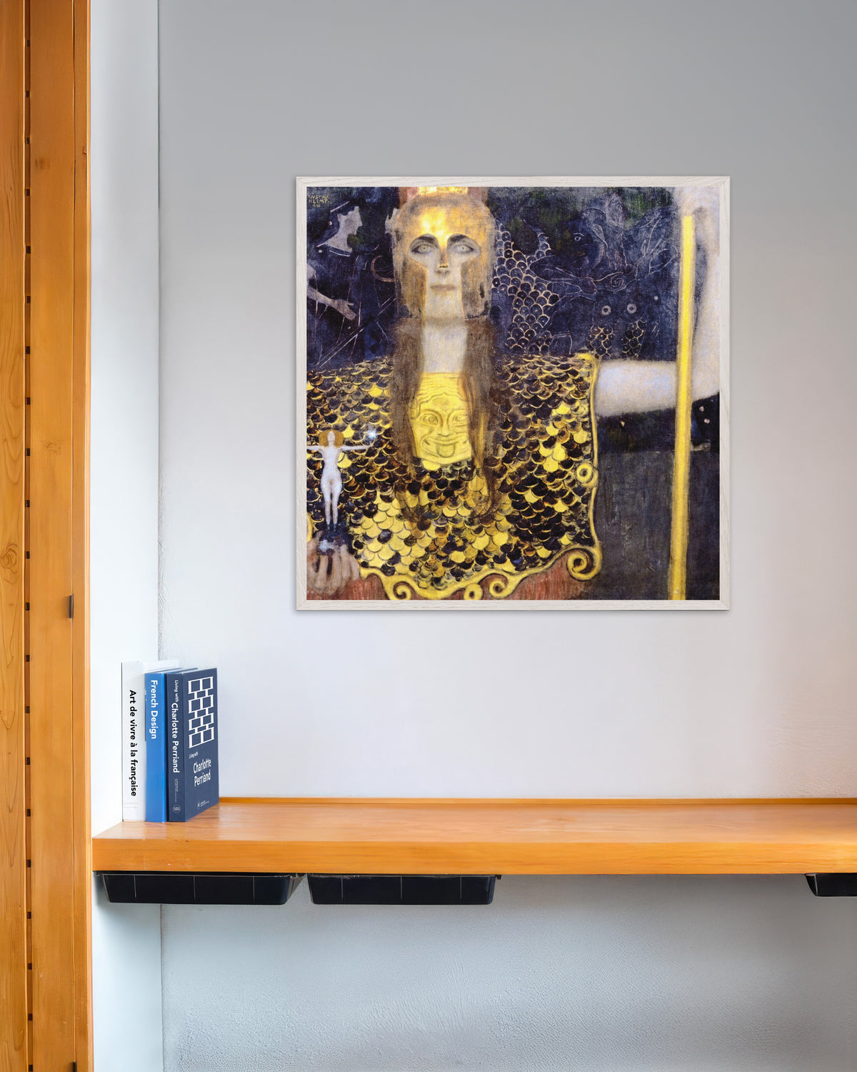 Plakat „Pallas Atena (1898), Gustav Klimt” w białej drewnianej ramie