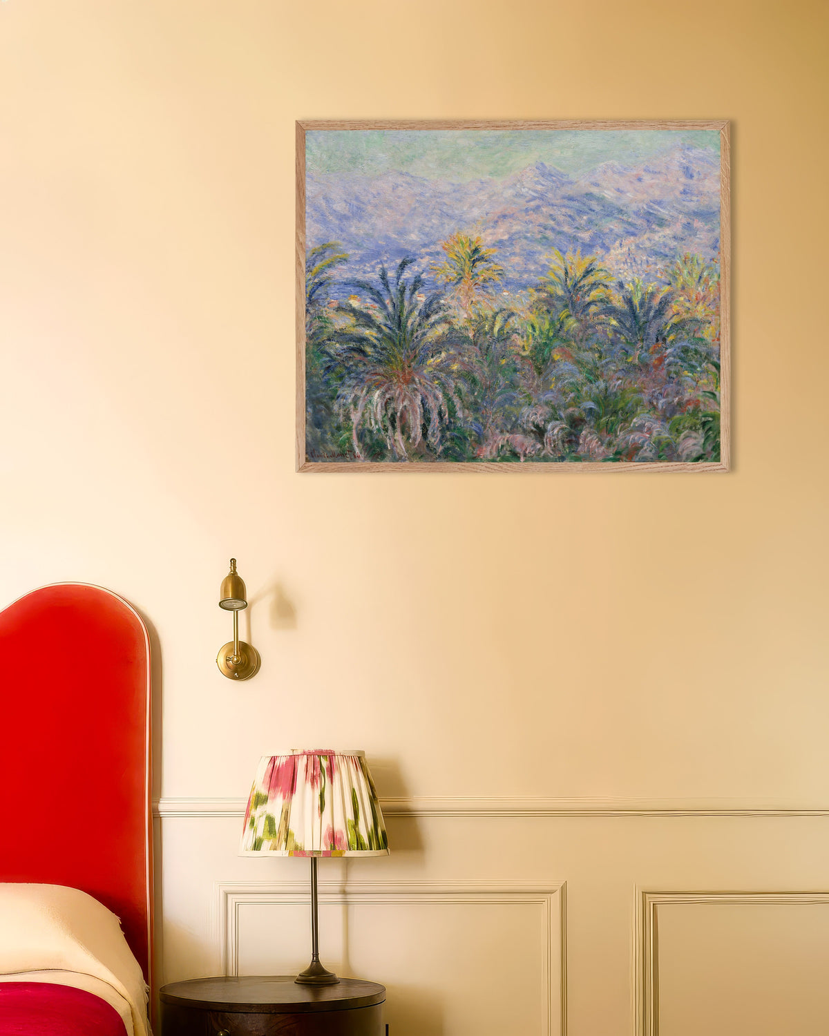 Plakat Palmy w Bordigherze (1884), Claude Monet, w ramie z naturalnego drewna