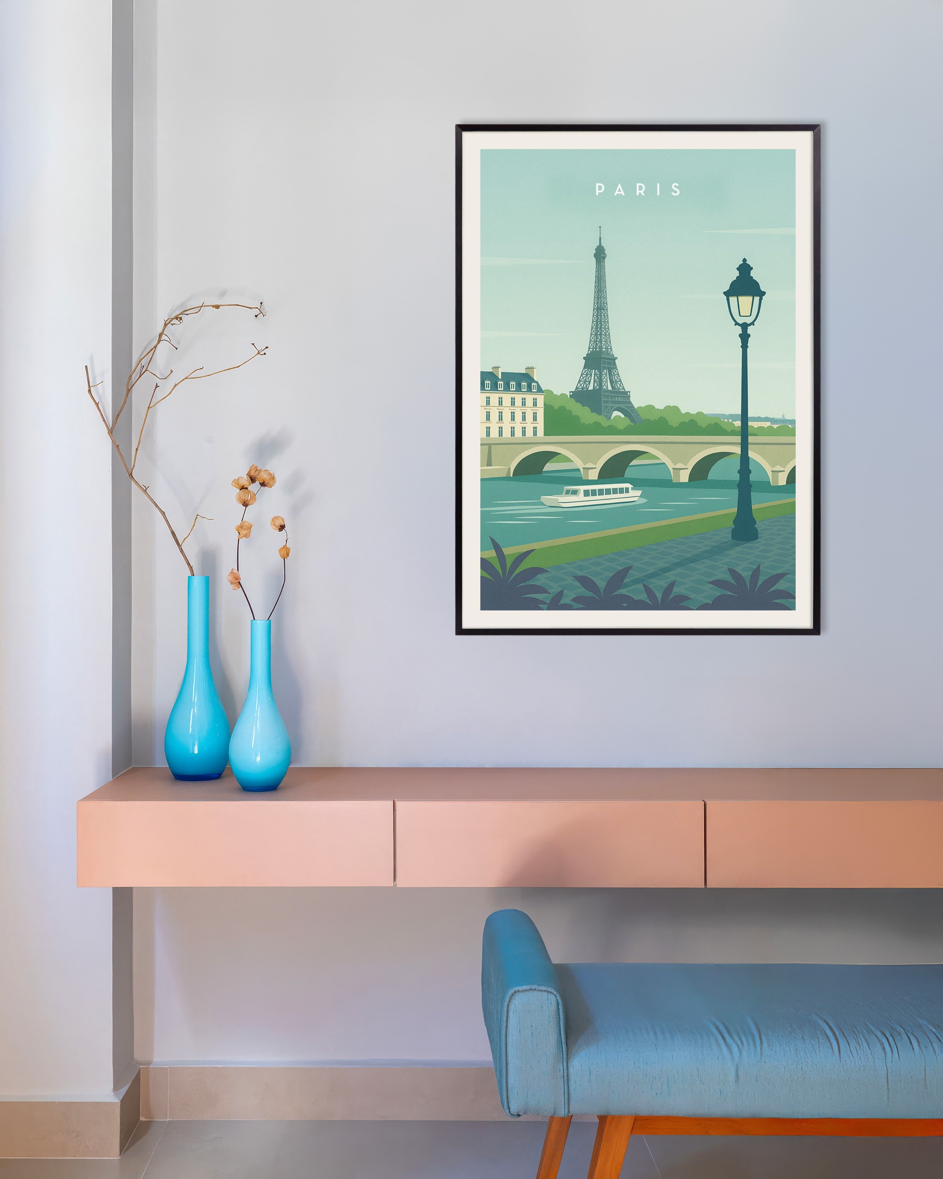 Poster of Paris Eiffel Tower Wall Art Print, with metal frame