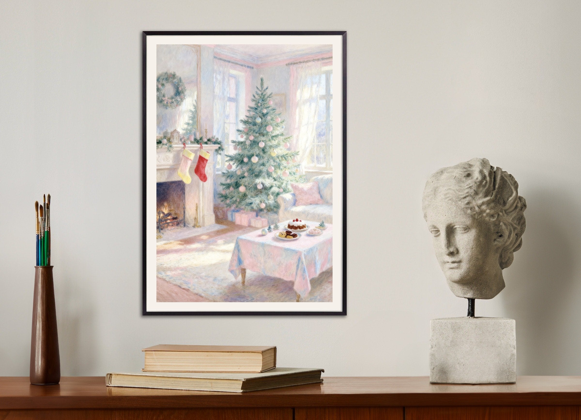 Poster of Pastel Christmas living room poster, with metal frame