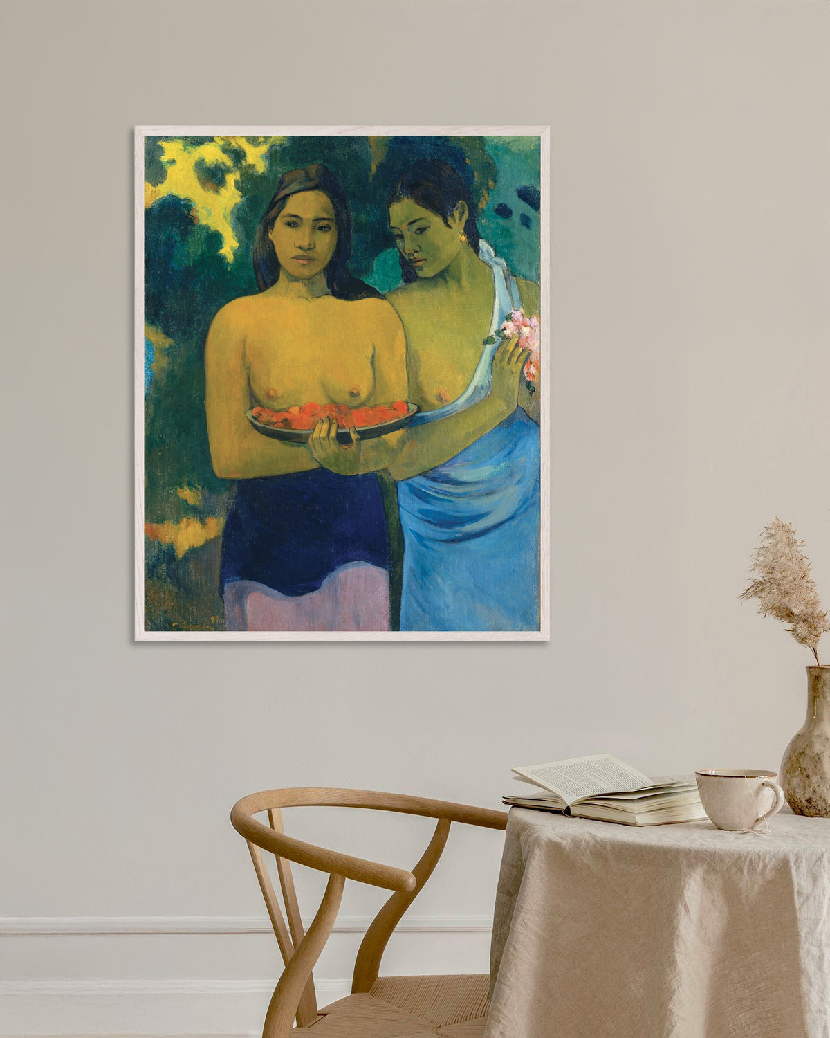 Paul Gauguin, Dwie Tahitianki, w białej drewnianej ramie