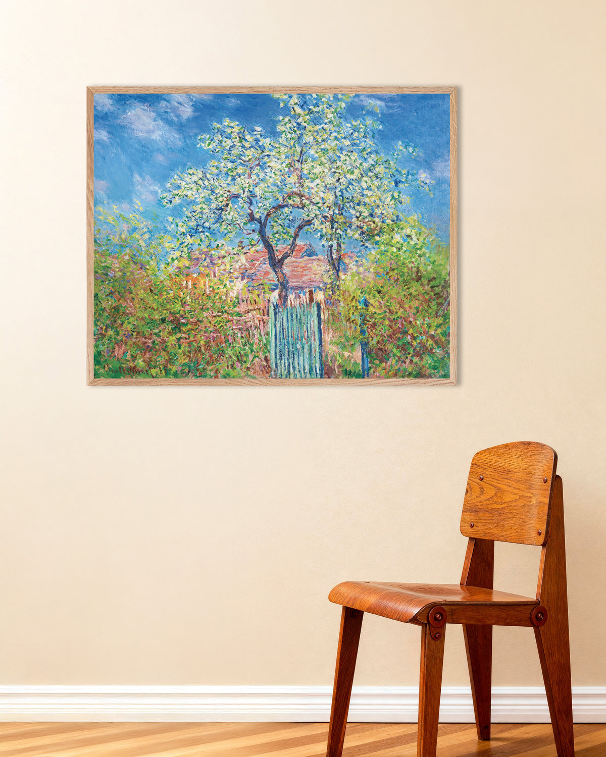 Plakat Kwitnąca grusza (1885), Claude Monet, w ramie z naturalnego drewna