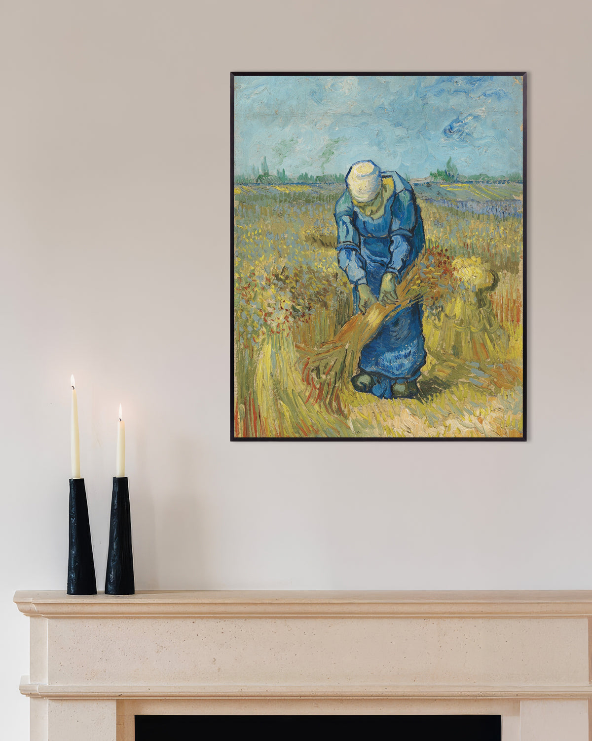 Plakat „Wieśniaczka wiążąca snopy, według Milleta (1889), Vincent van Gogh” w metalowej ramie