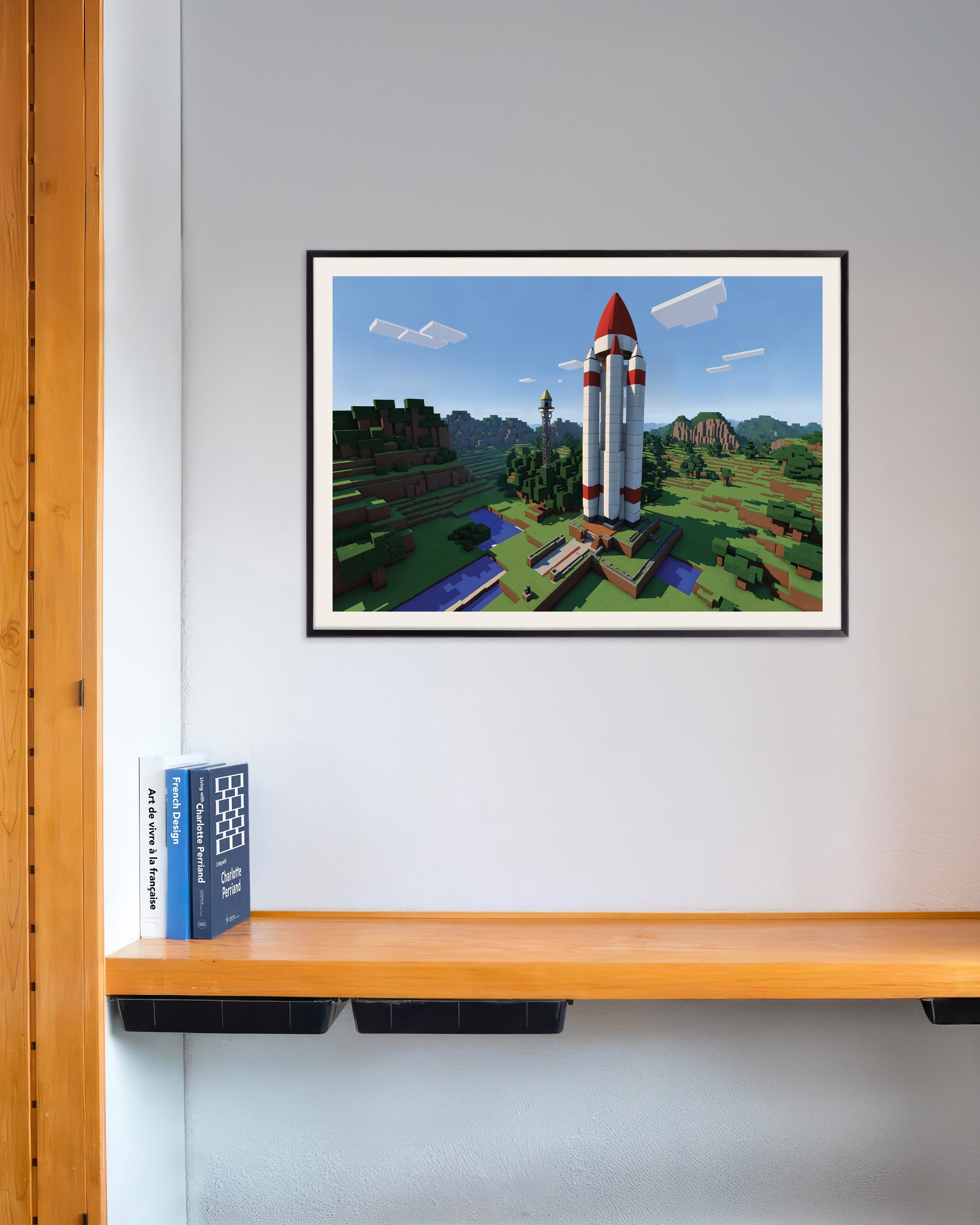 Poster of Pixel Space Rocket – Cosmic Adventure Poster, with metal frame