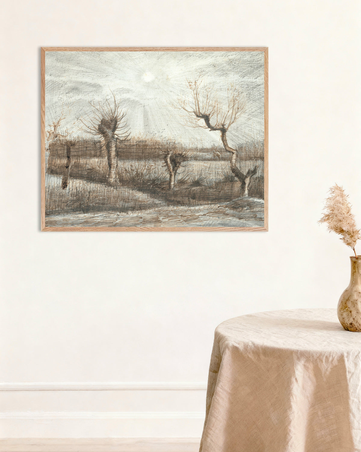 Plakat „Płaczące wierzby (1884), Vincent van Gogh” w ramie z naturalnego drewna