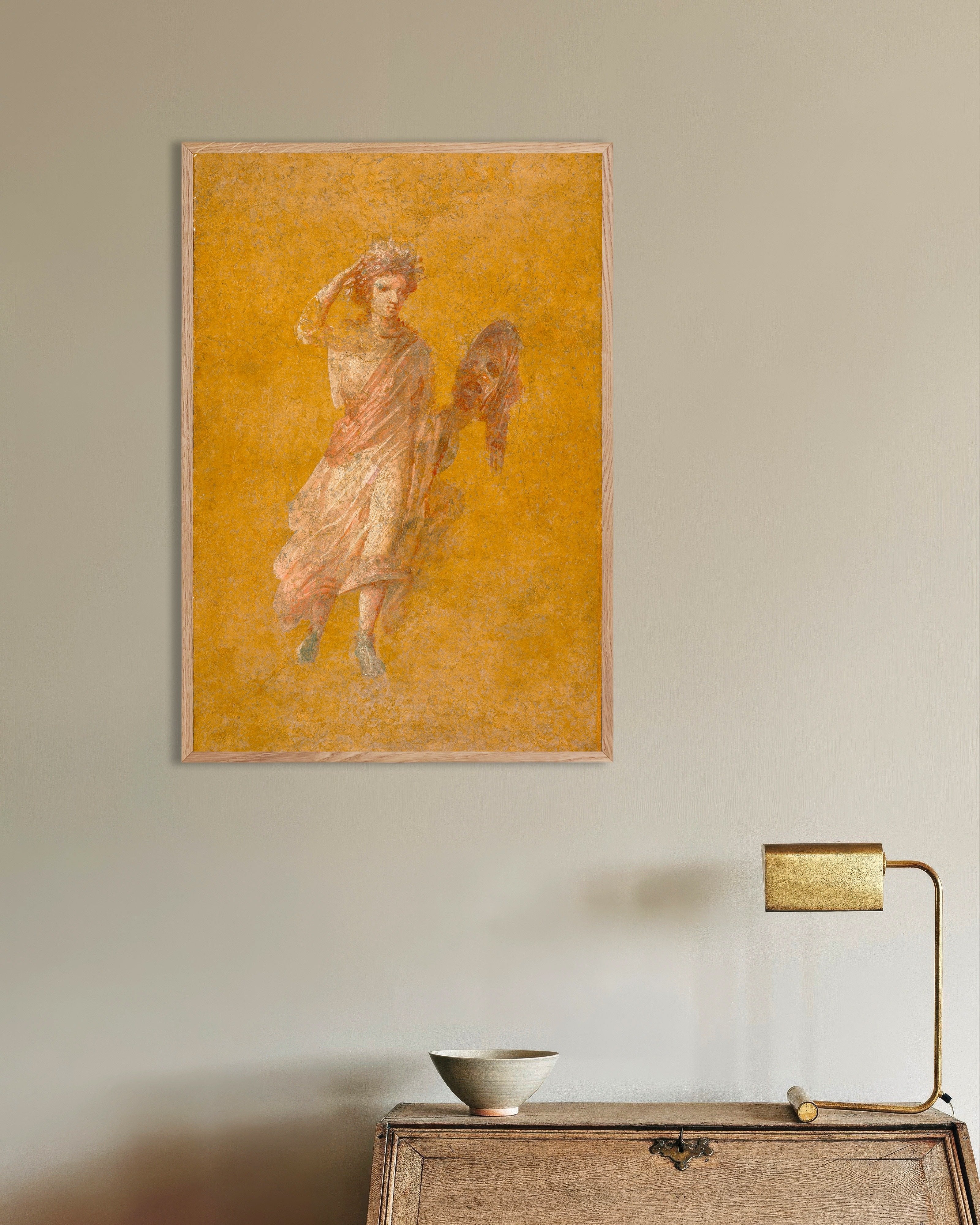Poster of Pompeii Fresco Fragment with Muse Melpomene - Art Print, with natural wooden frame