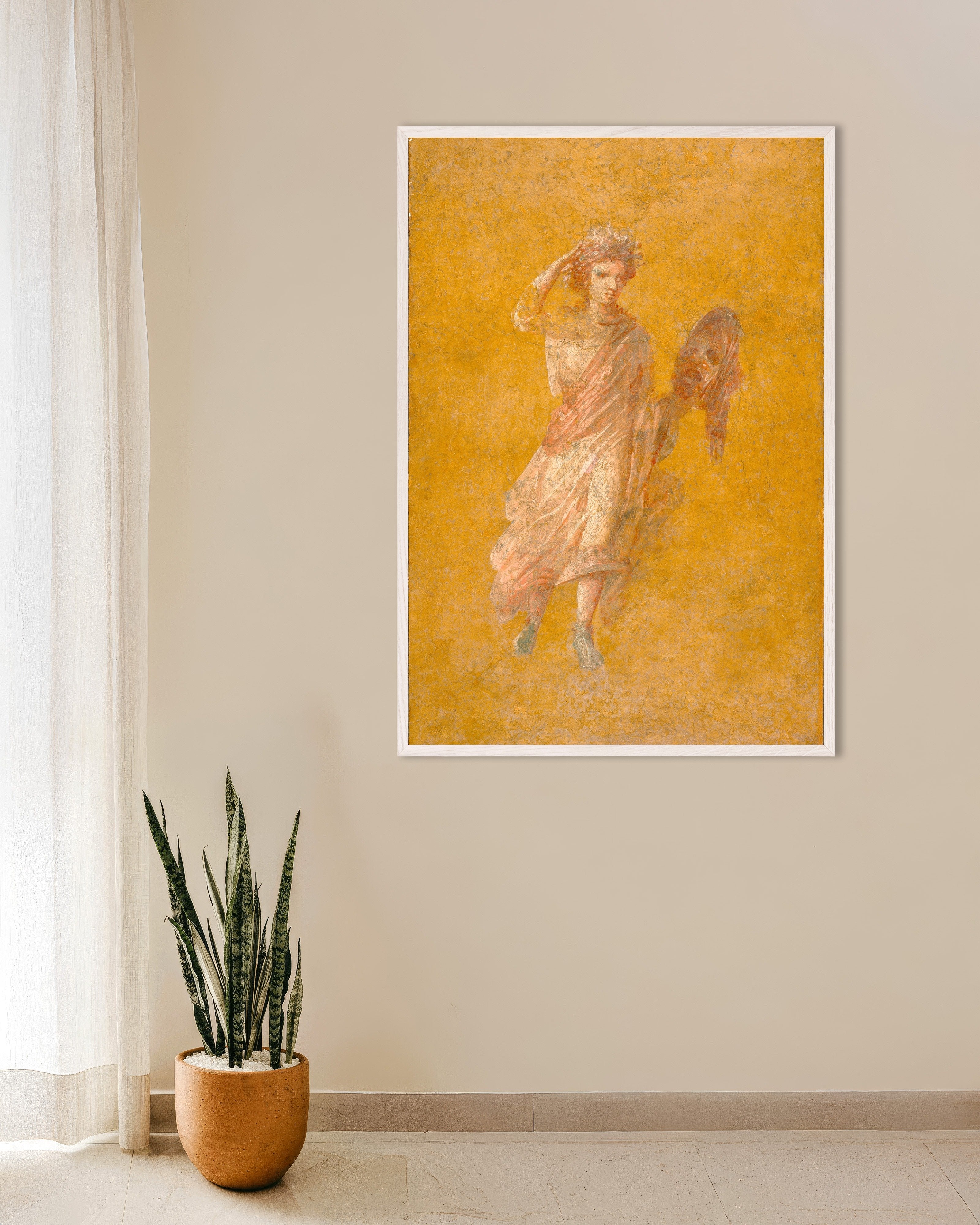Poster of Pompeii Fresco Fragment with Muse Melpomene - Art Print, with white wooden frame
