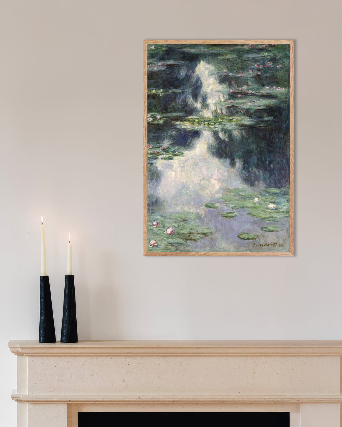 Plakat Staw z nenufarami (1907), Claude Monet, w ramie z naturalnego drewna