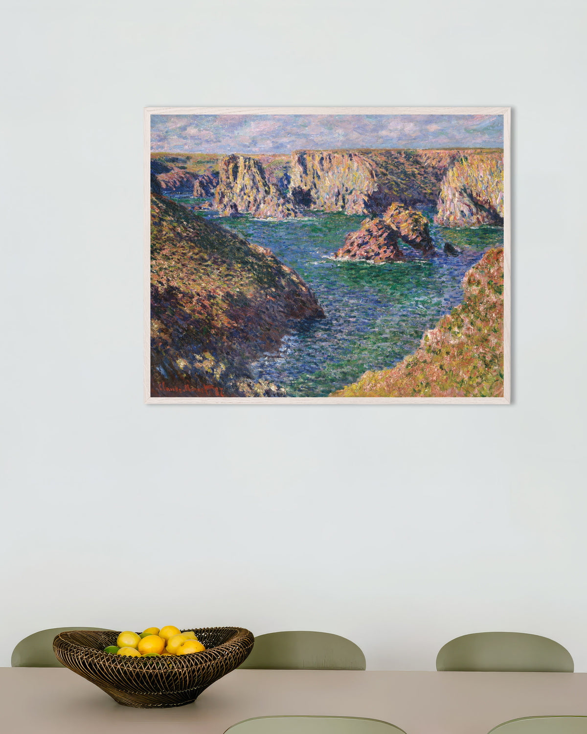 Plakat Port-Domois, Belle-Île (1887), Claude Monet, w białej drewnianej ramie