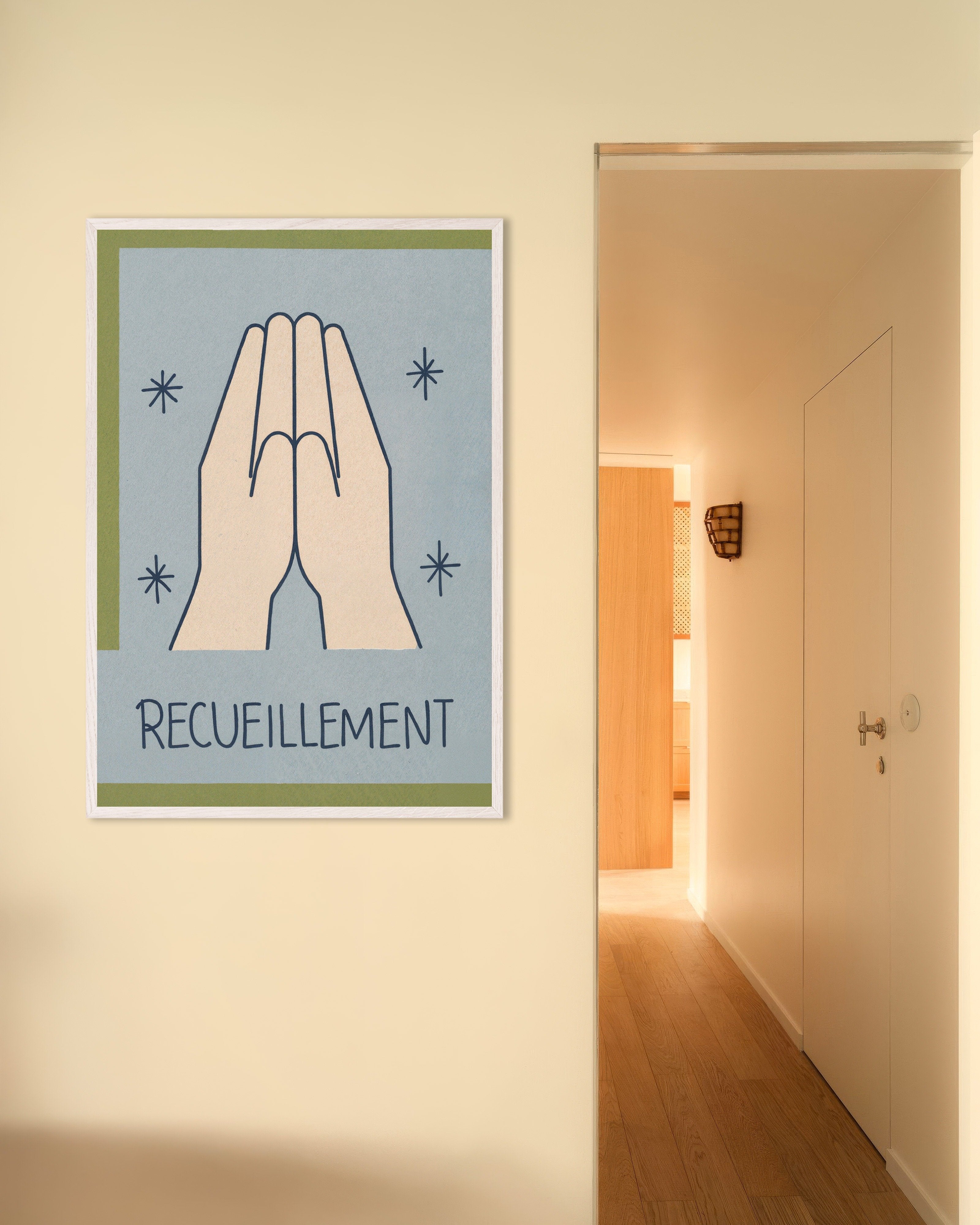 Poster of Recueillement - Minimal Line Art Poster, with white wooden frame