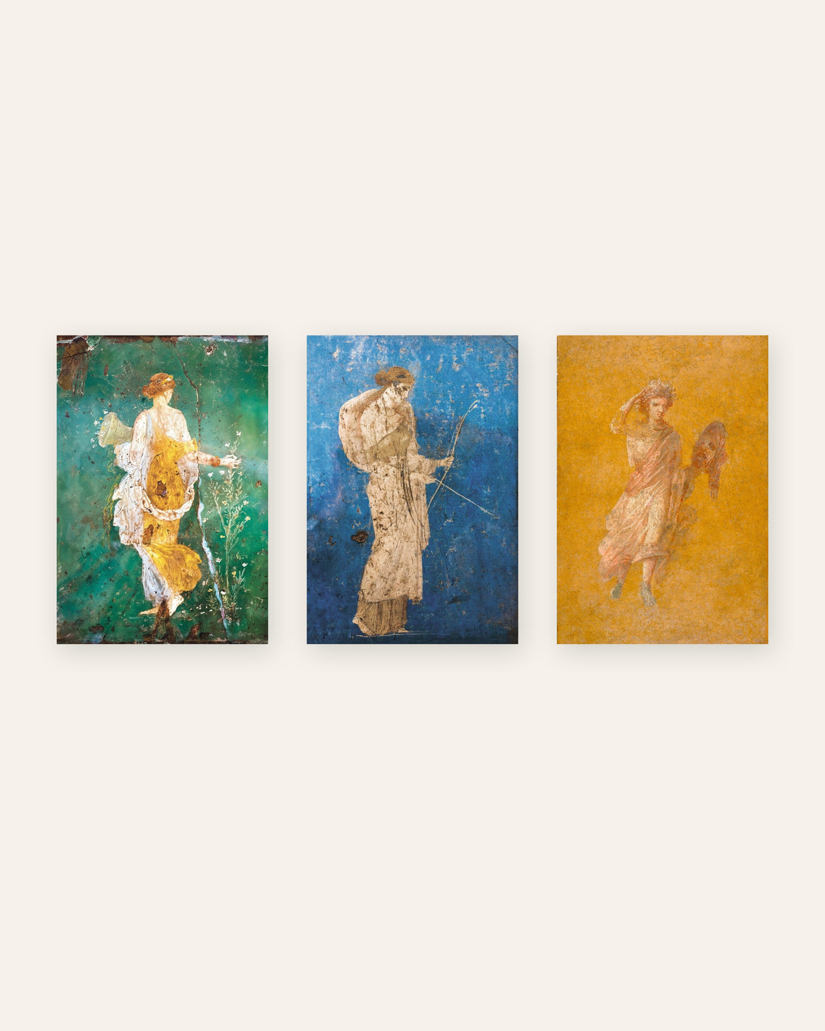 Zestaw 3 plakatów z rzymskimi freskami, Flora, Artemida i Melpomena, bez ramy