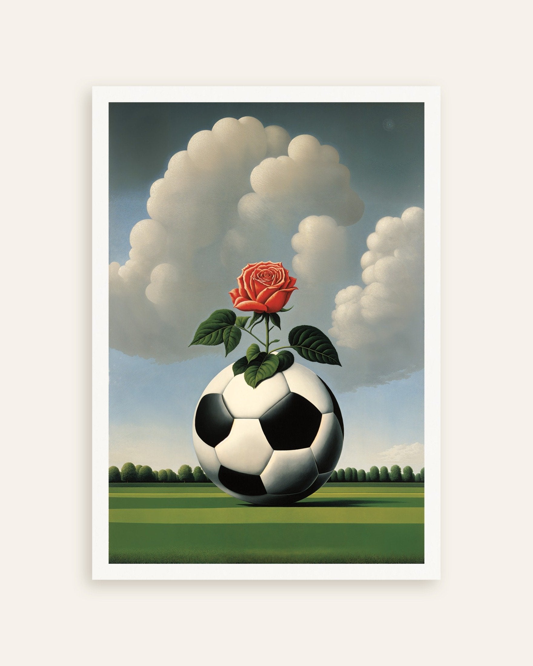 Poster of Rose on the Pitch - Surreal Soccer Ball Poster, thumbnail