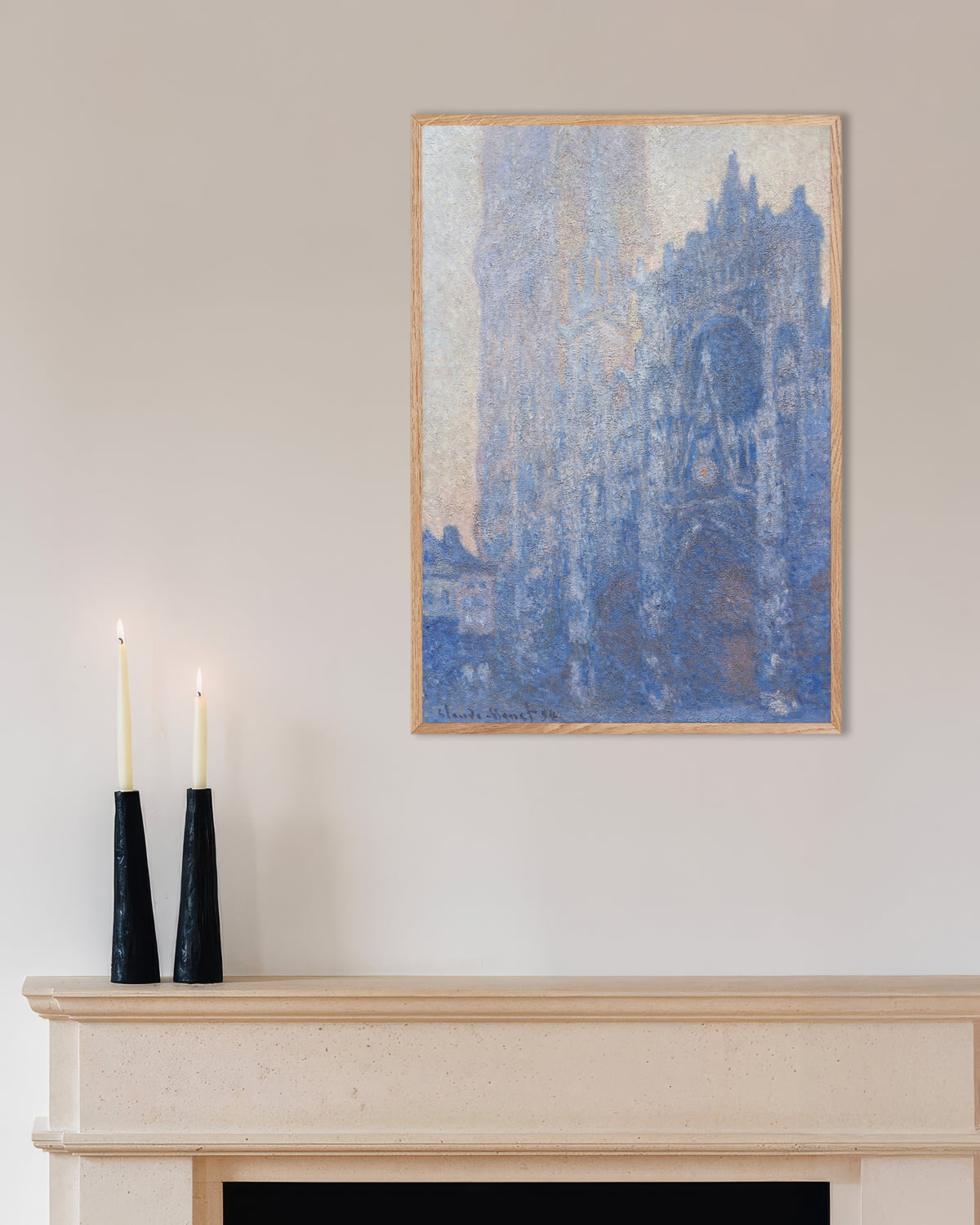 Plakat Katedra w Rouen, portal i wieża d'Albane, efekt poranka (1894), Claude Monet, w ramie z naturalnego drewna