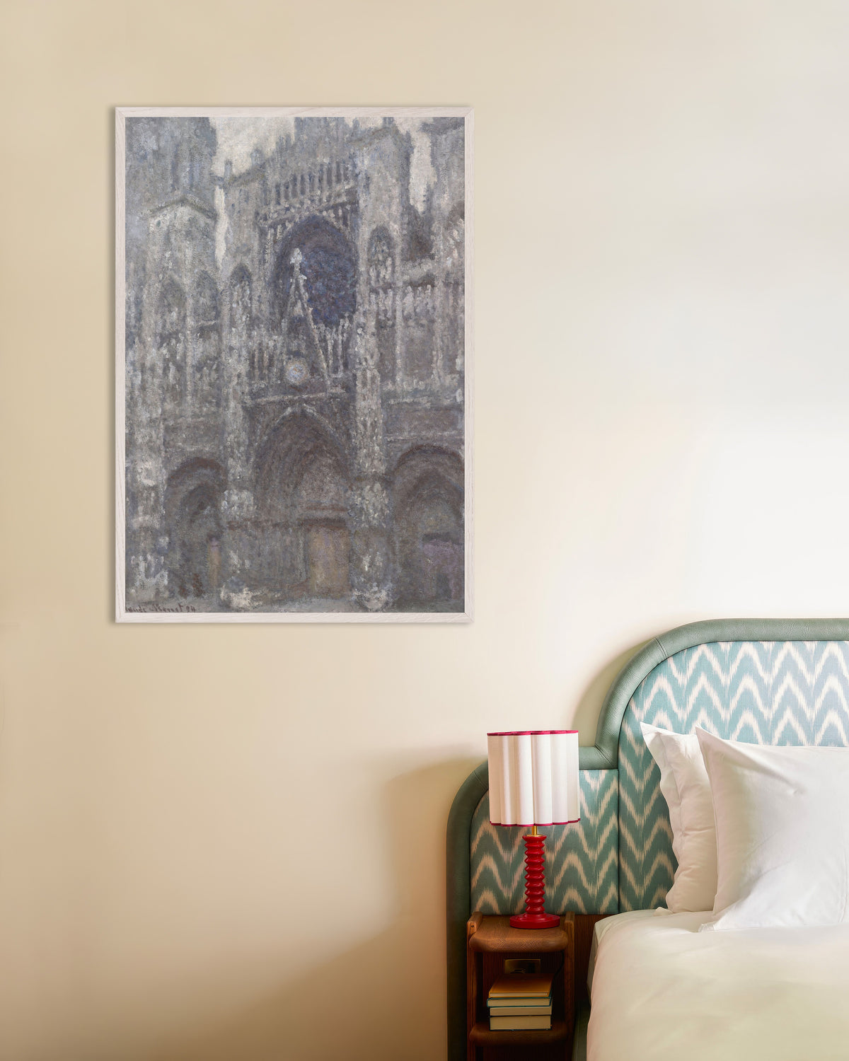 Plakat Katedra w Rouen, portal w szarą pogodę (1892), Claude Monet, w białej drewnianej ramie