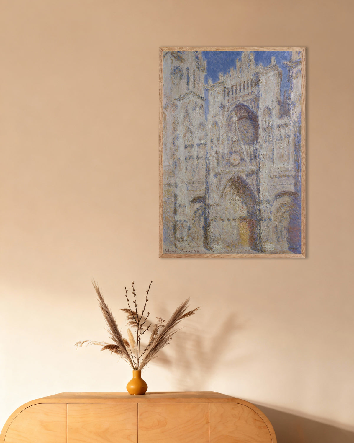 Plakat Katedra w Rouen, portal w pełnym słońcu (1894), Claude Monet, w ramie z naturalnego drewna