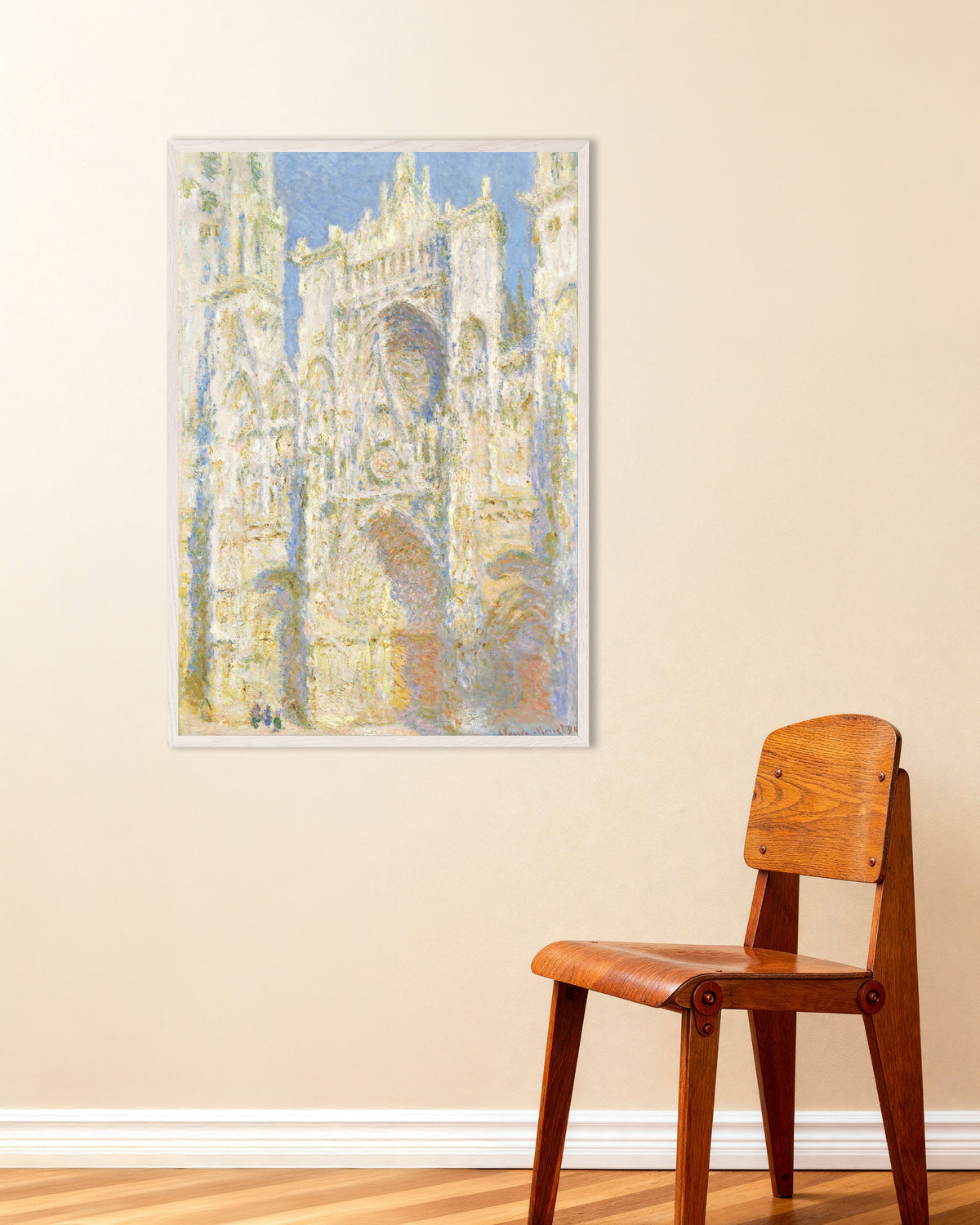 Plakat Katedra w Rouen, fasada zachodnia w pełnym słońcu (1894), Claude Monet, w białej drewnianej ramie
