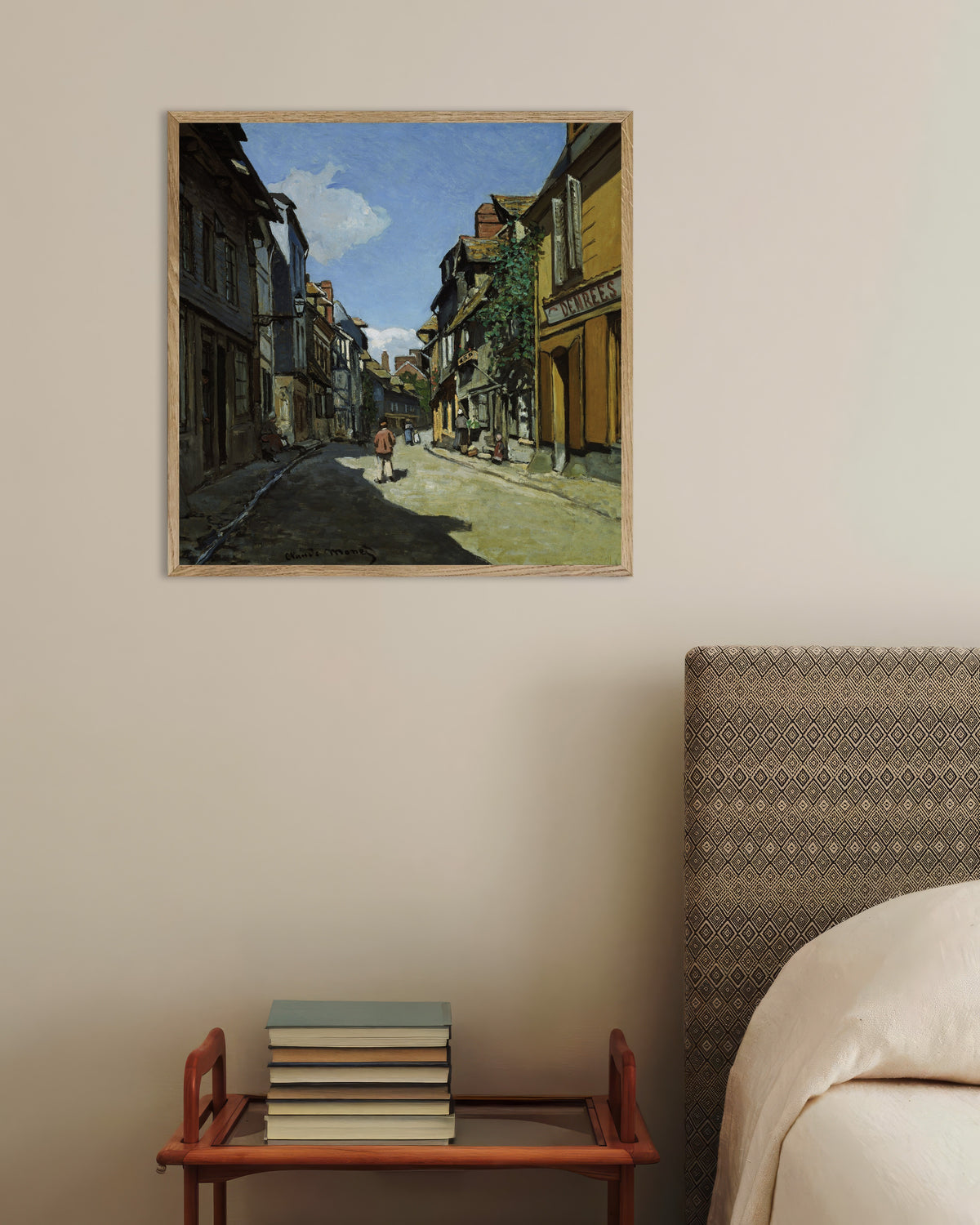 Plakat Ulica de la Bavole w Honfleur (1864), Claude Monet, w ramie z naturalnego drewna