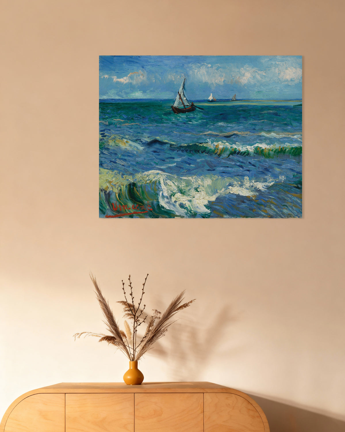 Plakat „Pejzaż morski w okolicach Les Saintes-Maries-de-la-Mer (1888) Vincenta van Gogha”