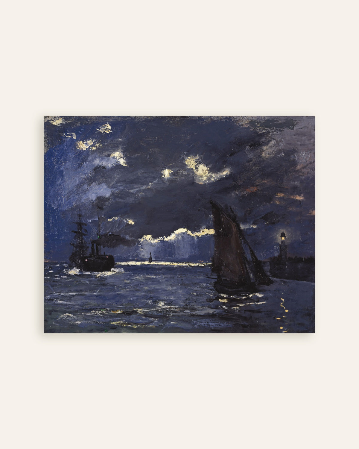 Plakat Pejzaż morski, statki w świetle księżyca (1864), Claude Monet, miniatura