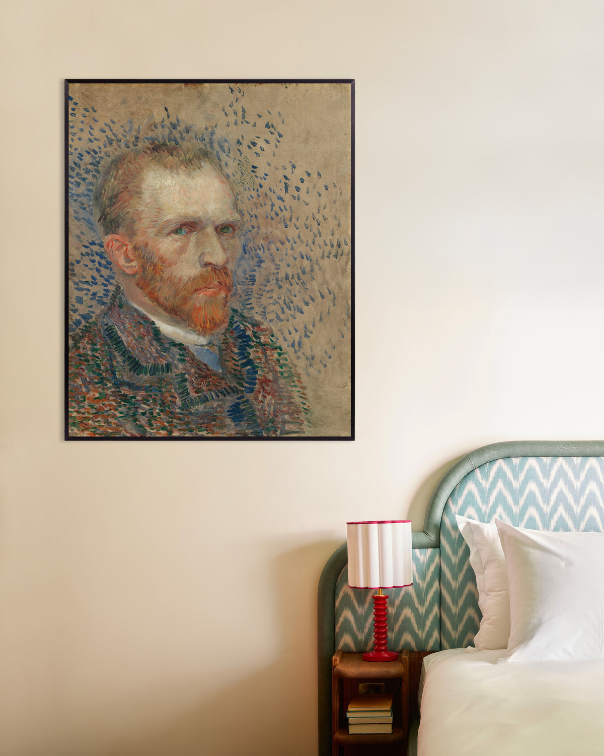 Plakat „Autoportret z niebieskimi kreskami (1887) Vincenta van Gogha” w metalowej ramie