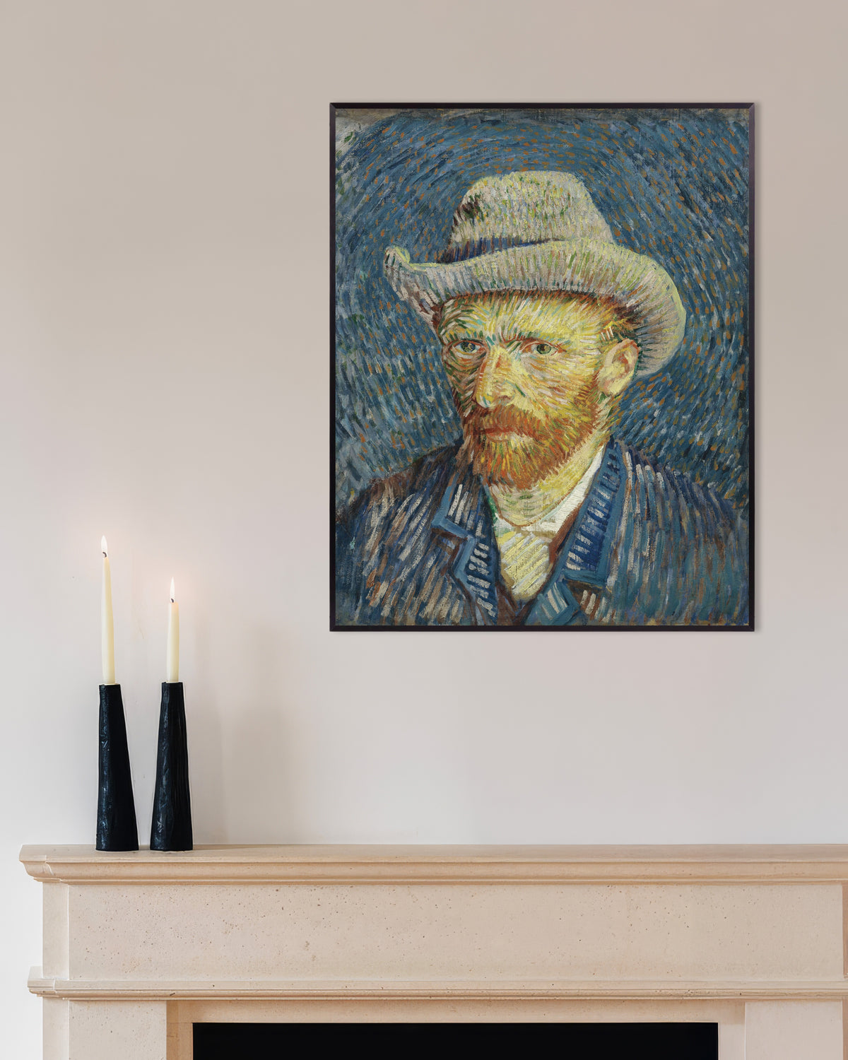 Plakat „Autoportret w szarym filcowym kapeluszu (1887) Vincenta van Gogha” w metalowej ramie