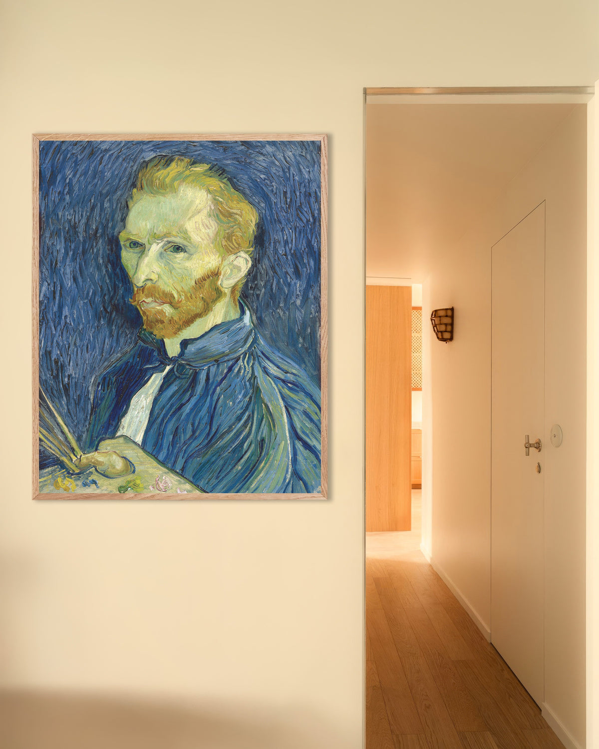 Plakat „Autoportret z paletą (1889) Vincenta van Gogha” w ramie z naturalnego drewna