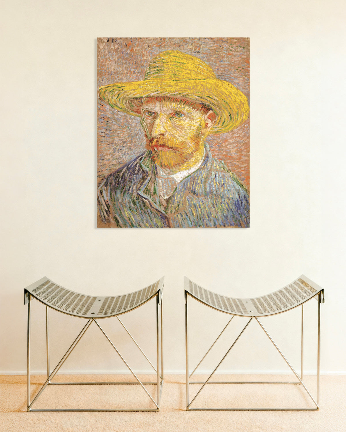 Plakat przedstawiający Autoportret w słomkowym kapeluszu na pomarańczowym tle (1887), Vincent van Gogh