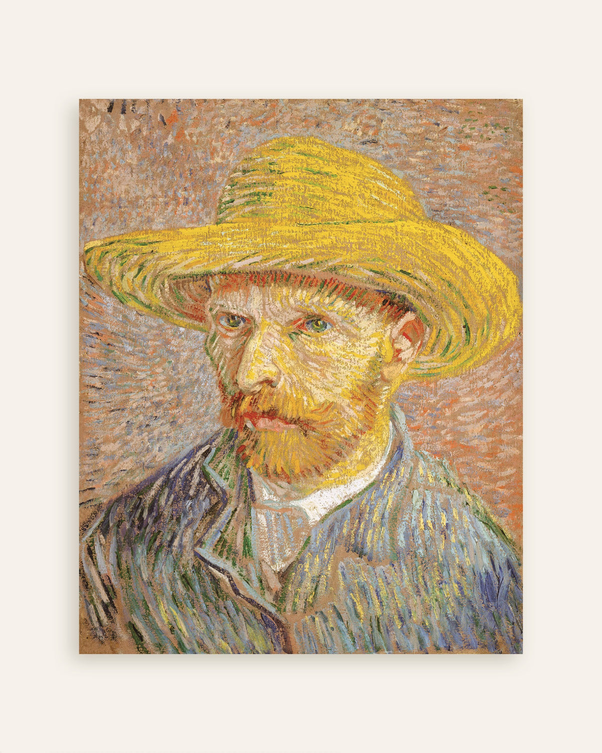 Plakat przedstawiający Autoportret w słomkowym kapeluszu na pomarańczowym tle (1887), Vincent van Gogh, miniatura