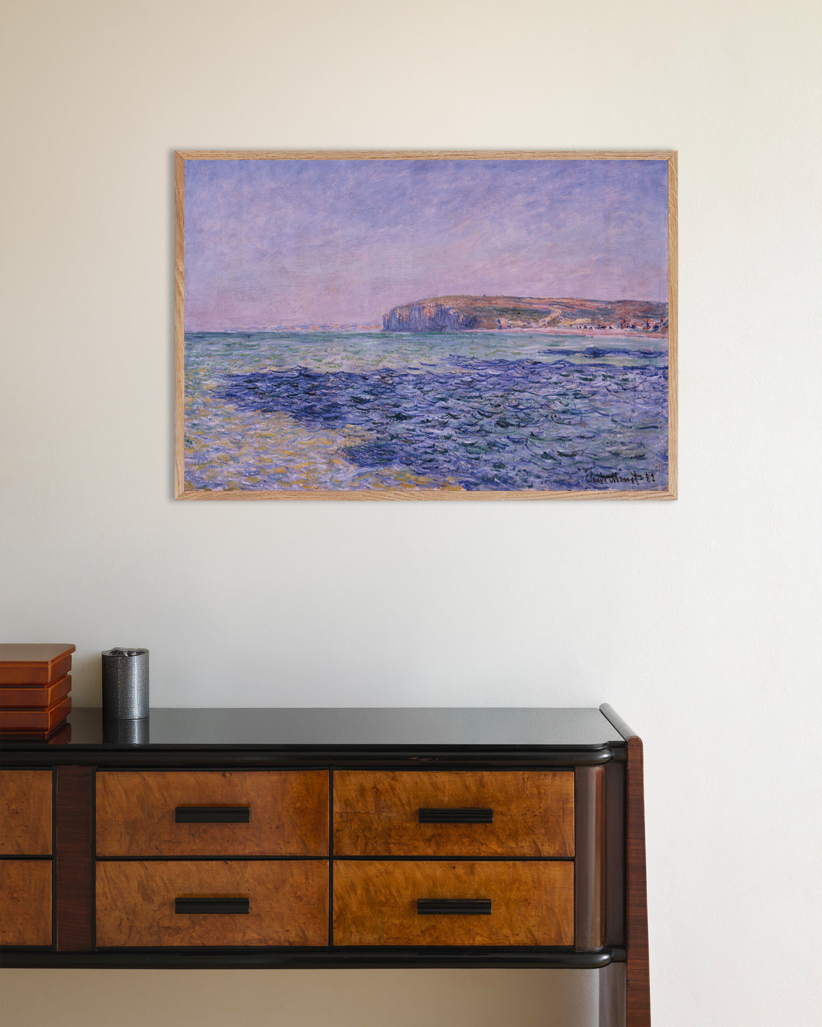 Plakat Cienie na morzu, klify w Pourville (1882), Claude Monet, w ramie z naturalnego drewna