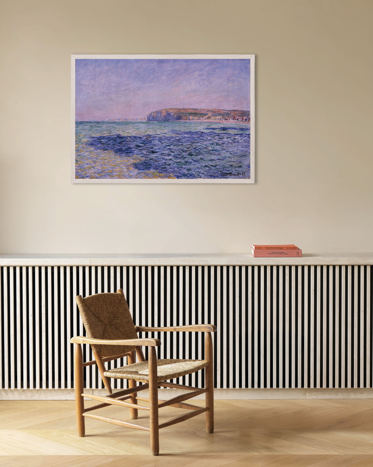 Plakat Cienie na morzu, klify w Pourville (1882), Claude Monet, w białej drewnianej ramie
