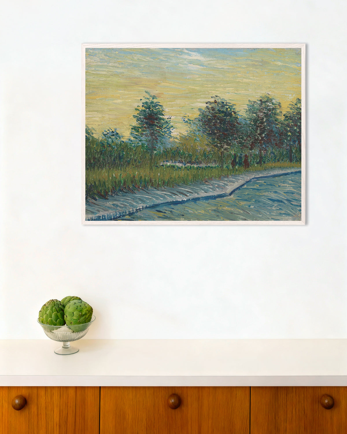 Plakat „Place Saint-Pierre o zachodzie słońca (1887), Vincent van Gogh” w białej drewnianej ramie