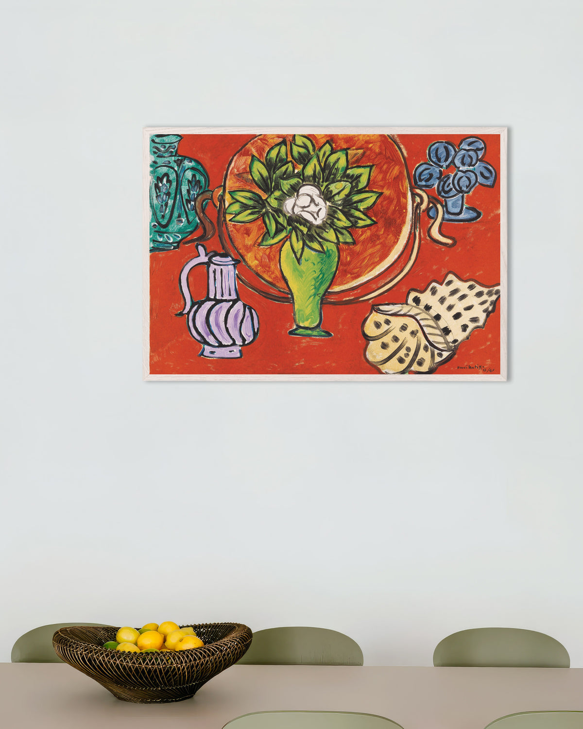 Plakat „Martwa natura z magnolią (1941), Henri Matisse” w białej drewnianej ramie