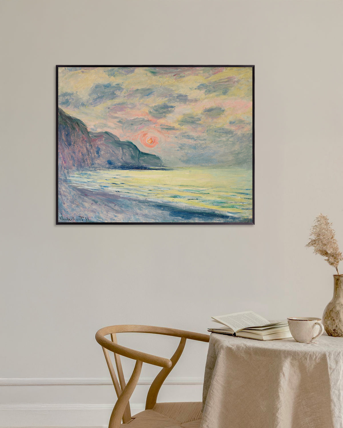 Plakat Zachód słońca, mglista pogoda, Pourville (1882), Claude Monet, w metalowej ramie