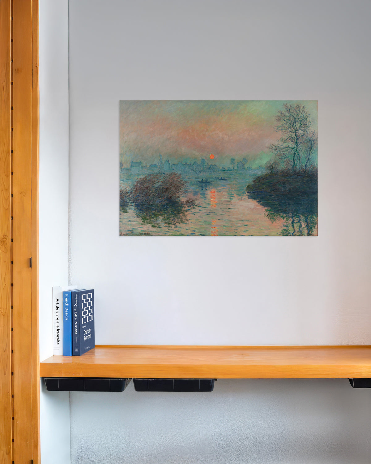 Plakat Zachód słońca nad Sekwaną w Lavacourt, efekt zimowy (1880), Claude Monet