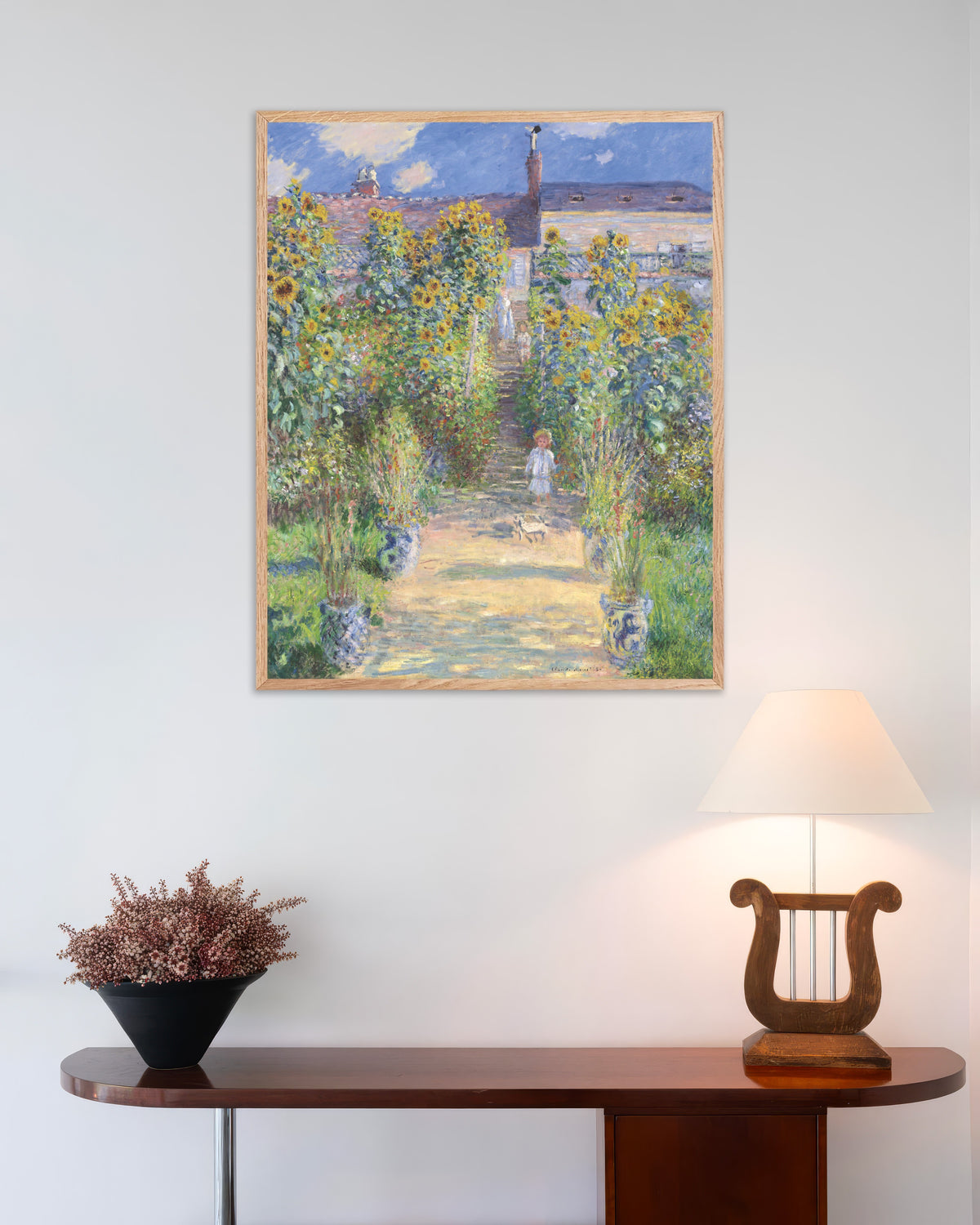 Plakat Ogród artysty w Vétheuil (1881), Claude Monet, w ramie z naturalnego drewna