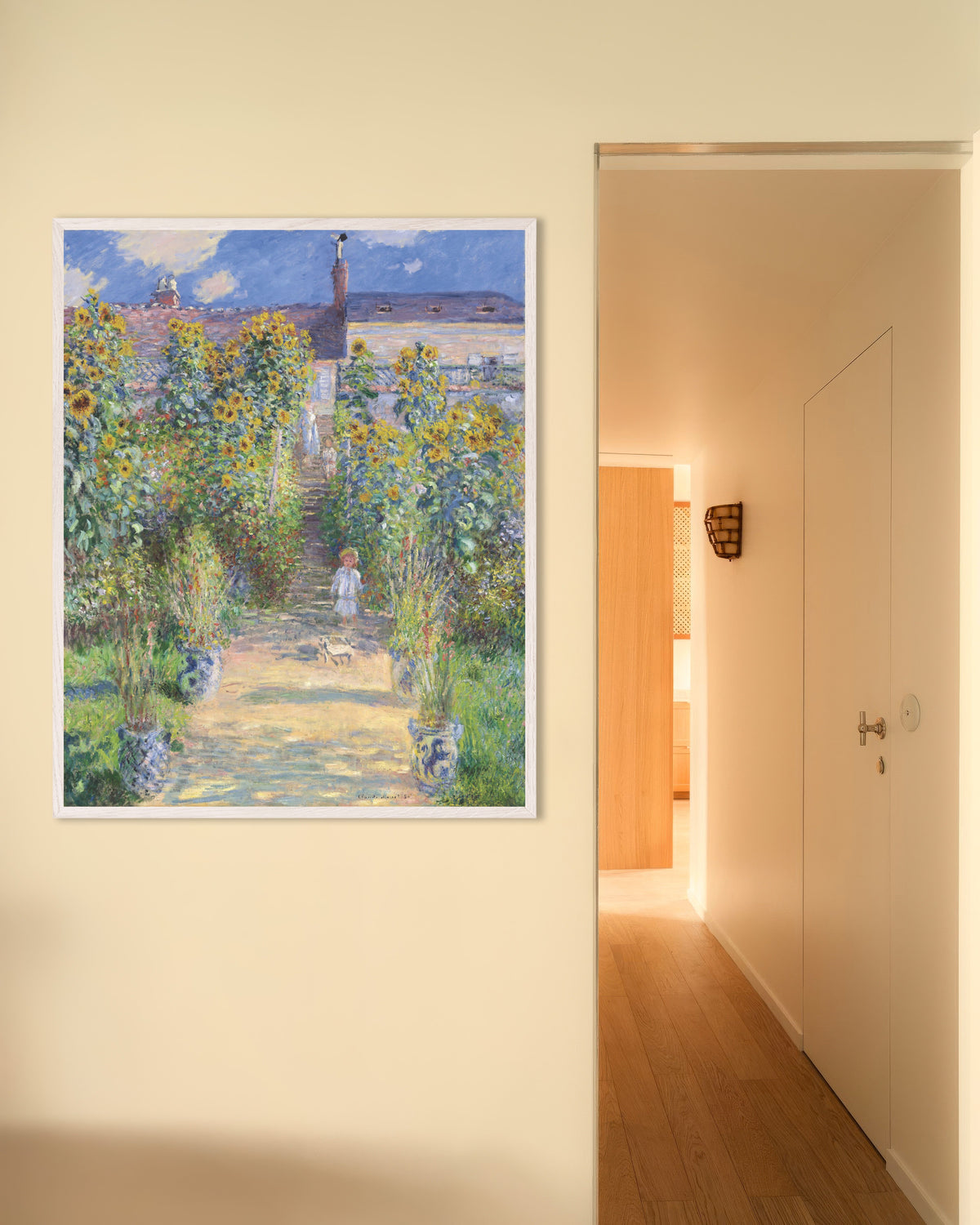Plakat Ogród artysty w Vétheuil (1881), Claude Monet, w białej drewnianej ramie