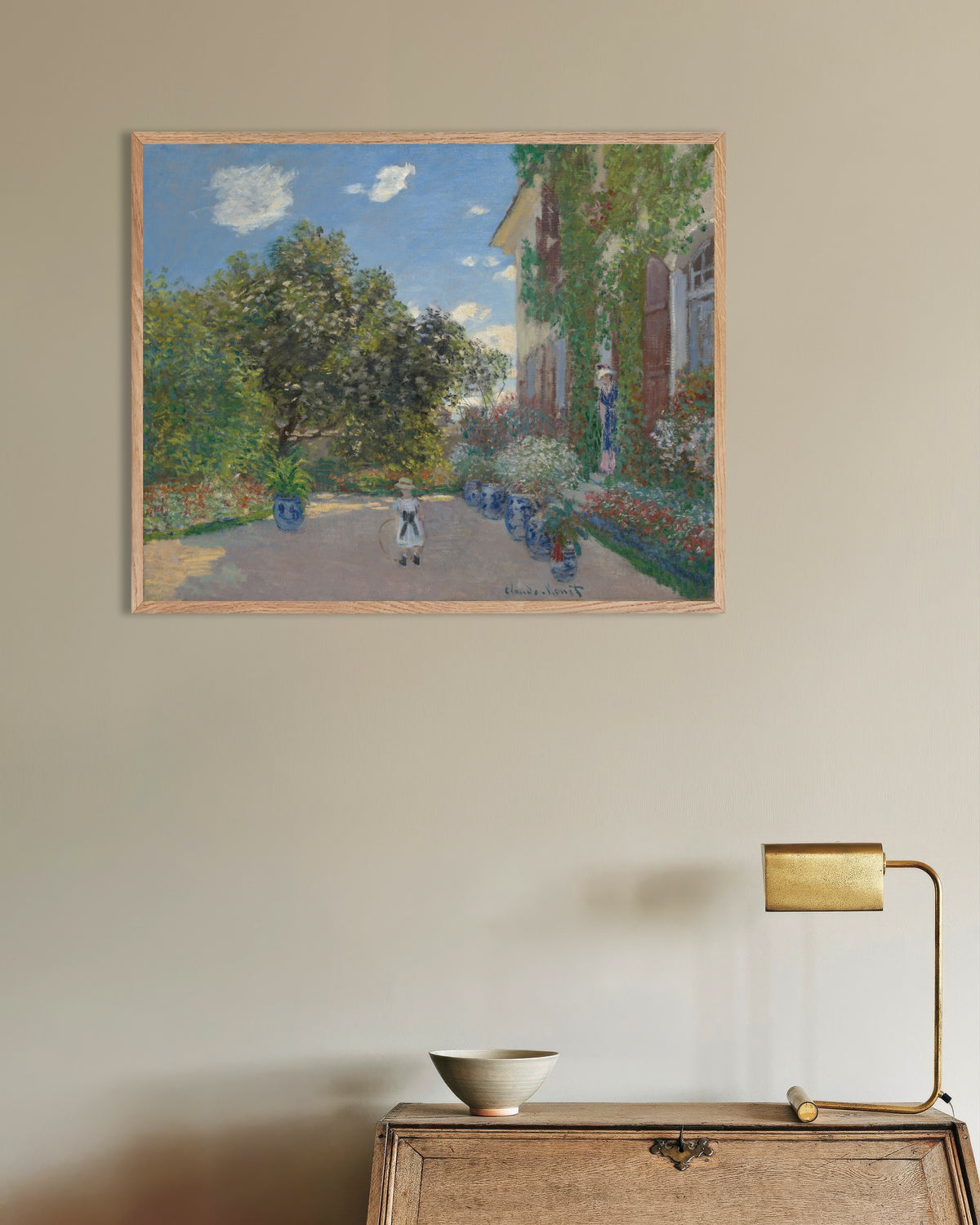 Plakat Dom artysty w Argenteuil (1873), Claude Monet, w ramie z naturalnego drewna