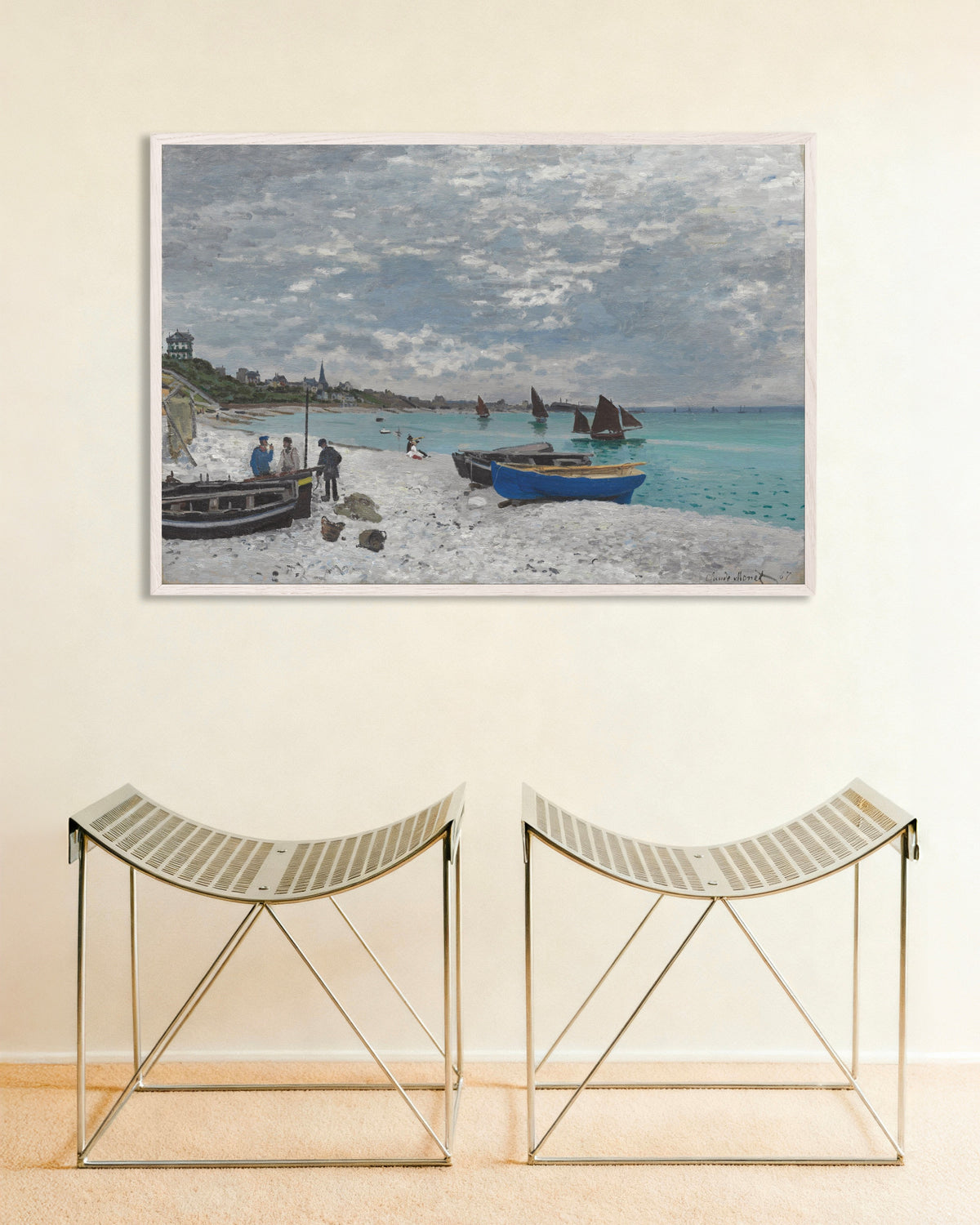 Plakat Plaża w Sainte-Adresse (1867), Claude Monet, w białej drewnianej ramie