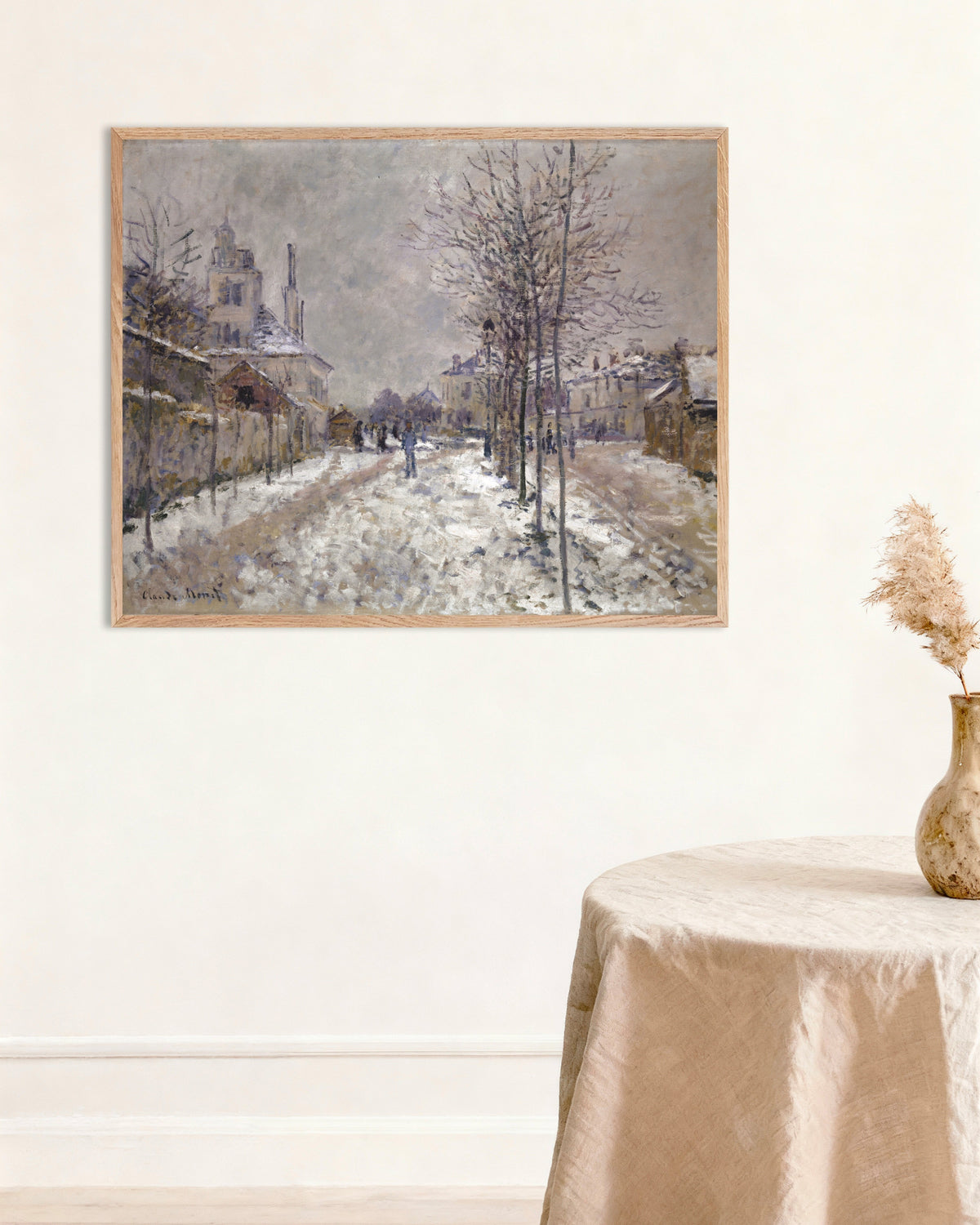 Plakat Bulwar de Pontoise w Argenteuil, śnieg (1875), Claude Monet, w ramie z naturalnego drewna