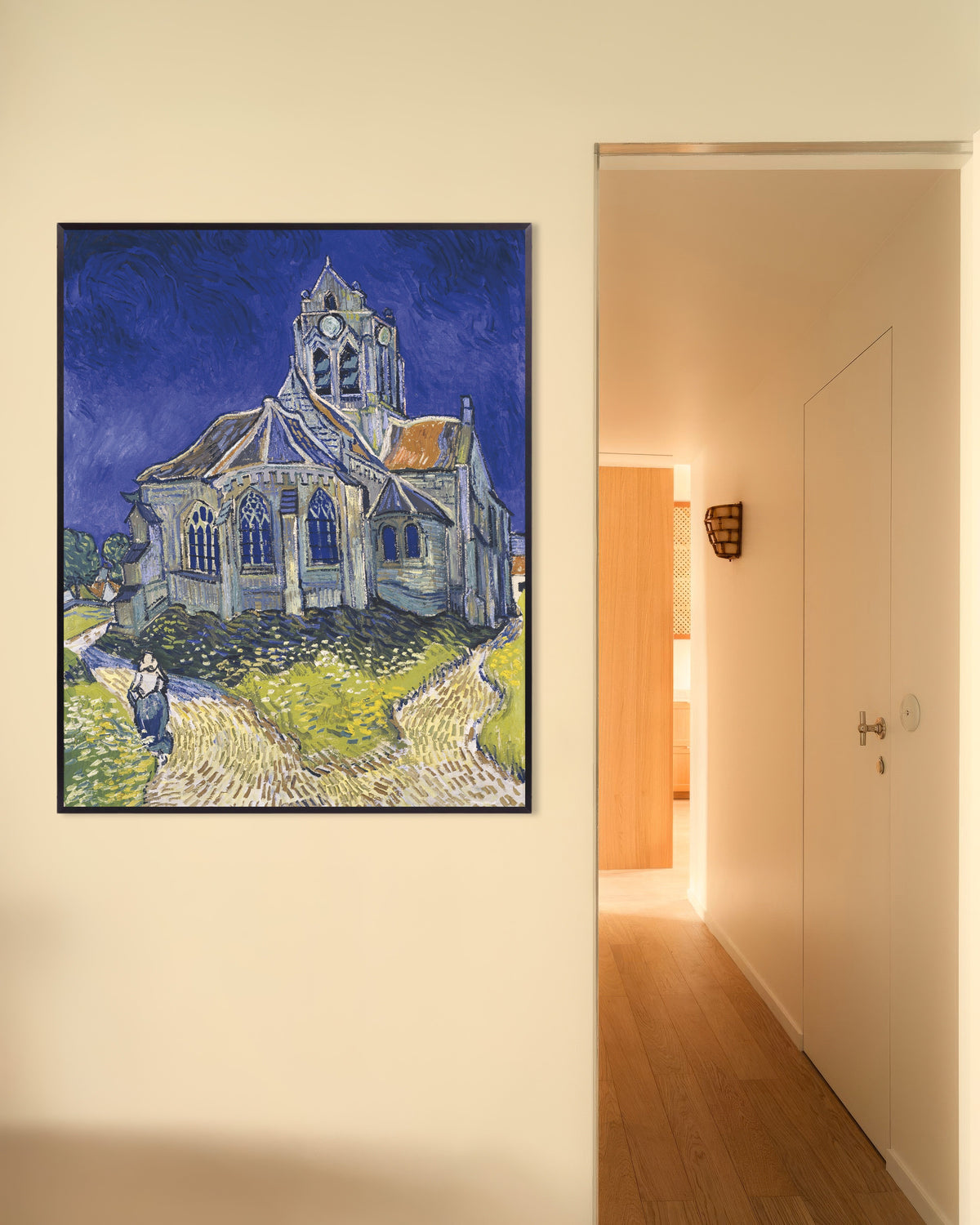Plakat z dziełem Kościół w Auvers-sur-Oise (1890) Vincenta van Gogha, w metalowej ramie