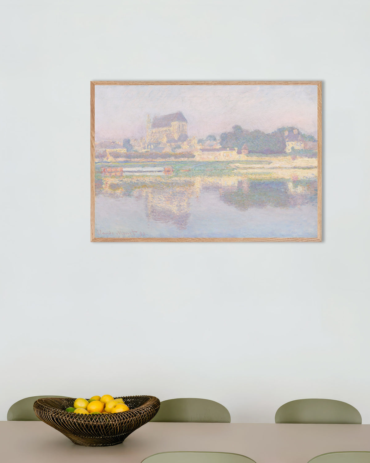 Plakat Kościół w Vernon, słońce (1894), Claude Monet, w ramie z naturalnego drewna